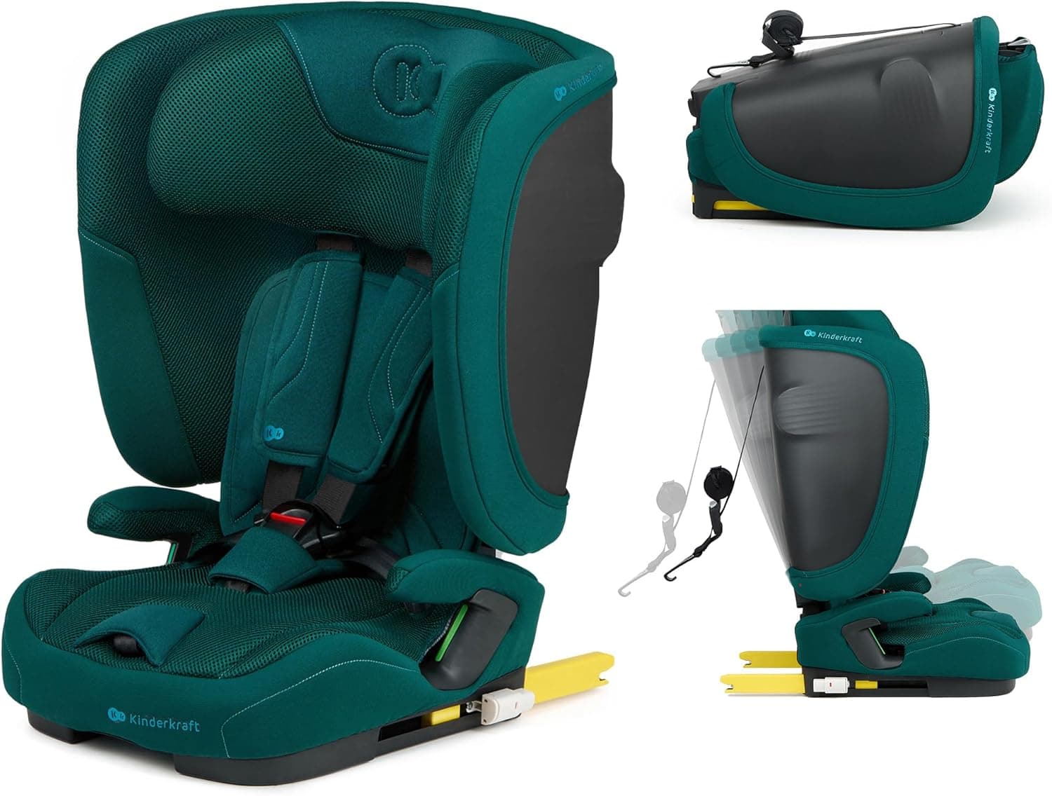 Kinderkraft FIX2GO Seggiolino per bambini i-Size, 76-150 cm, Isofix, Top Tether, saferide sensor, fino a ca. 12 anni, sistemi di sicurezza, rivestimenti di alta qualità, reclinabile, Verde