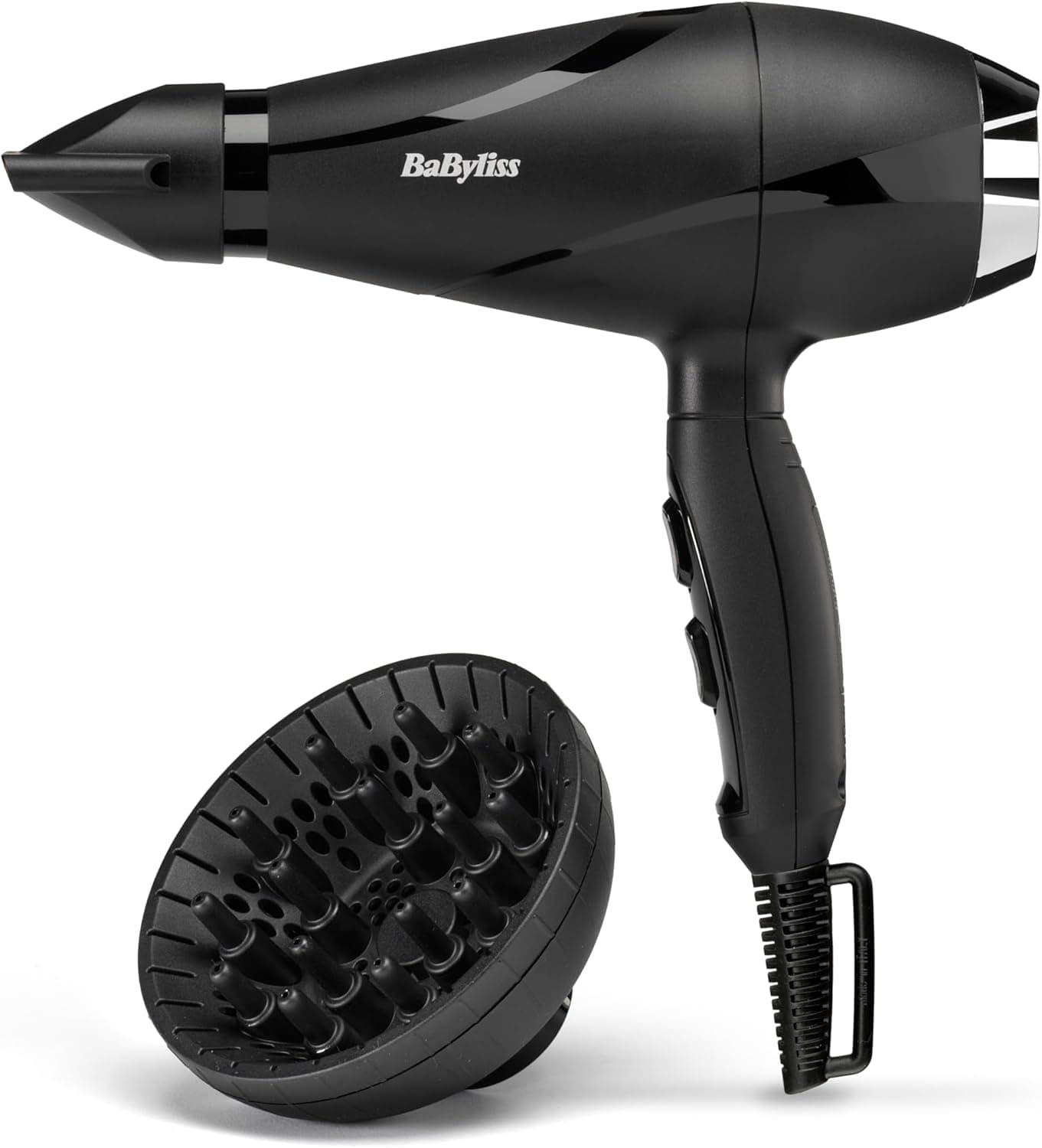 BaByliss Asciugacapelli Made in Italy Shine PRO Motore AC Phon Capelli Professionale 2200W, Funzione ionica anti-crespo, 2 accessori inclusi: diffusore e concentratore ultra-sottile, Nero, 6713DE