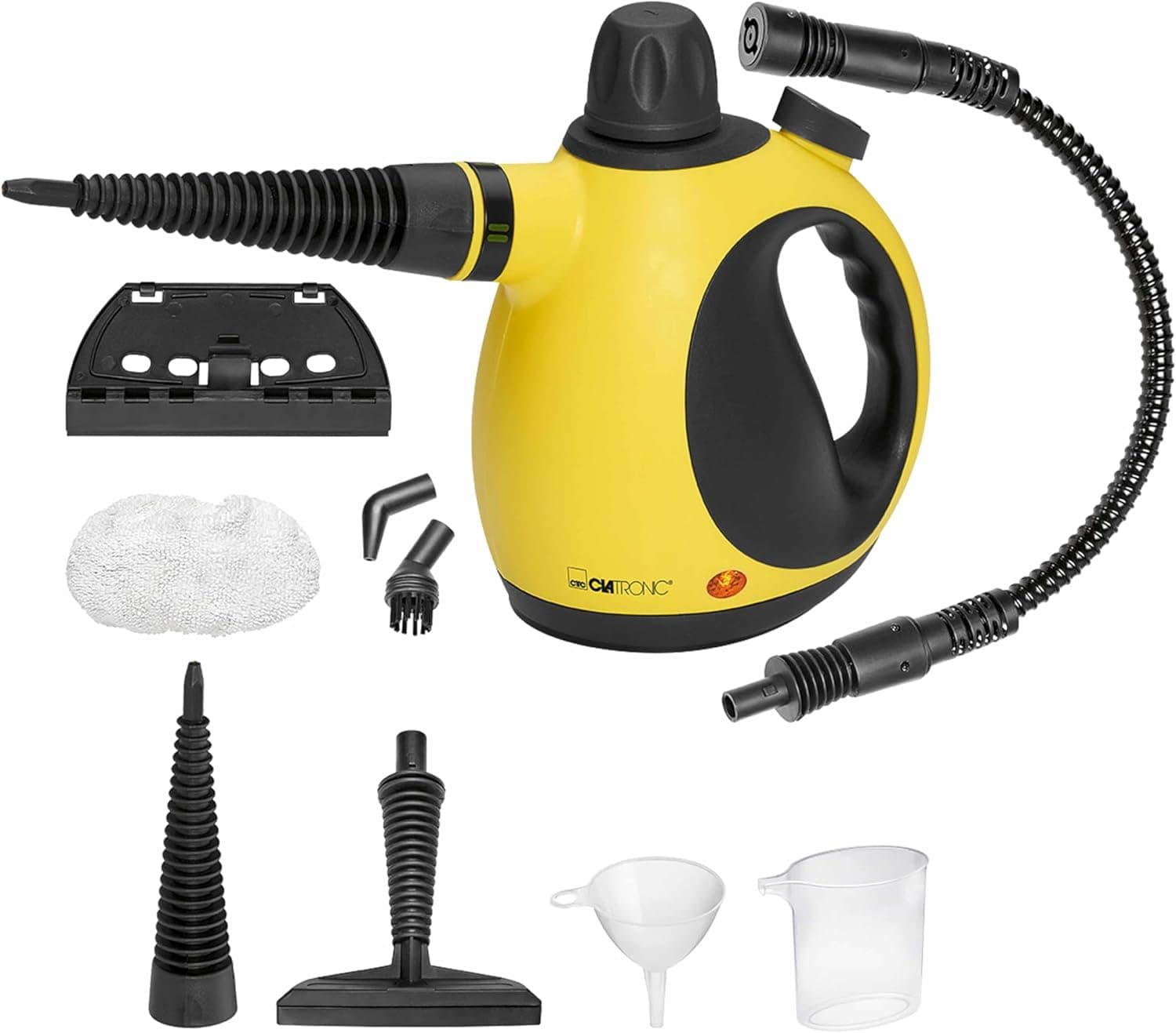 Pulitore a vapore Clatronic - pulisce, sgrassa e disinfetta | pressione del vapore 3,5 bar max. | pulitore a vapore con ugello orientabile a 360° e cavo da 5 m | incl. 9 accessori | 1050 W | DR 3653
