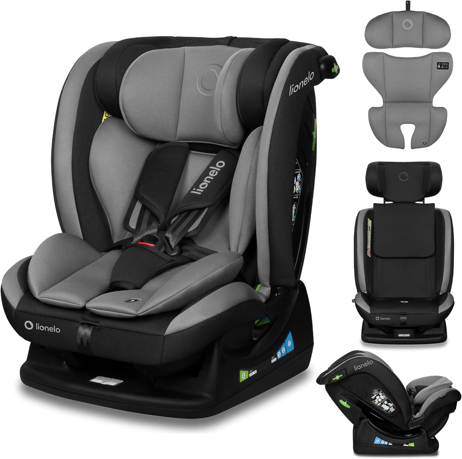 LIONELO AART I-SIZE Seggiolino Auto per Bambini 40-150 cm, Montaggio con Cinture di Sicurezza, Poggiatesta e Schienale Regolabili, Inserto Riduttore e Linguinale, Norma R129 i-Size