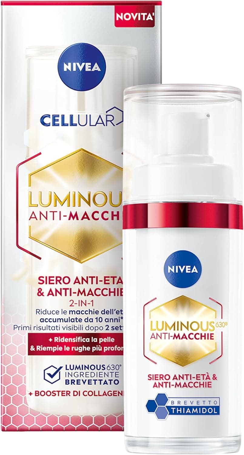 NIVEA Luminous630 Siero Viso Anti-Età & Anti-Macchie 30 ml, Siero viso antirughe e macchie con Acido Ialuronico e Thiamidol brevettato, Face serum ad azione filler riempitivo rughe