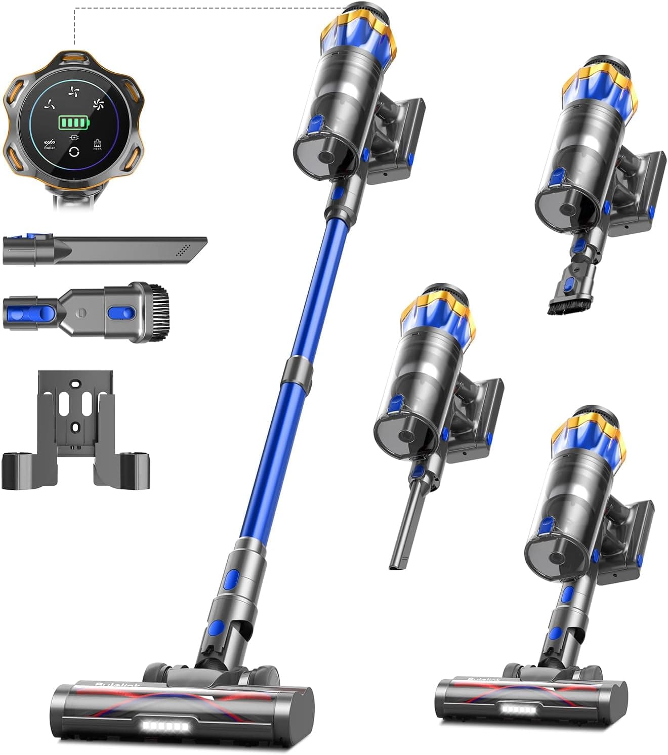 Aspirapolvere Senza Fili 55KPa/650W/70Min, Scopa Elettrica Senza Fili Verticale Antigroviglio con Display a LED, 1.8L/8 Stadi Filtrati, Ricaricabile a Parete, Per Animali/Pavimenti/Tappeti/Auto