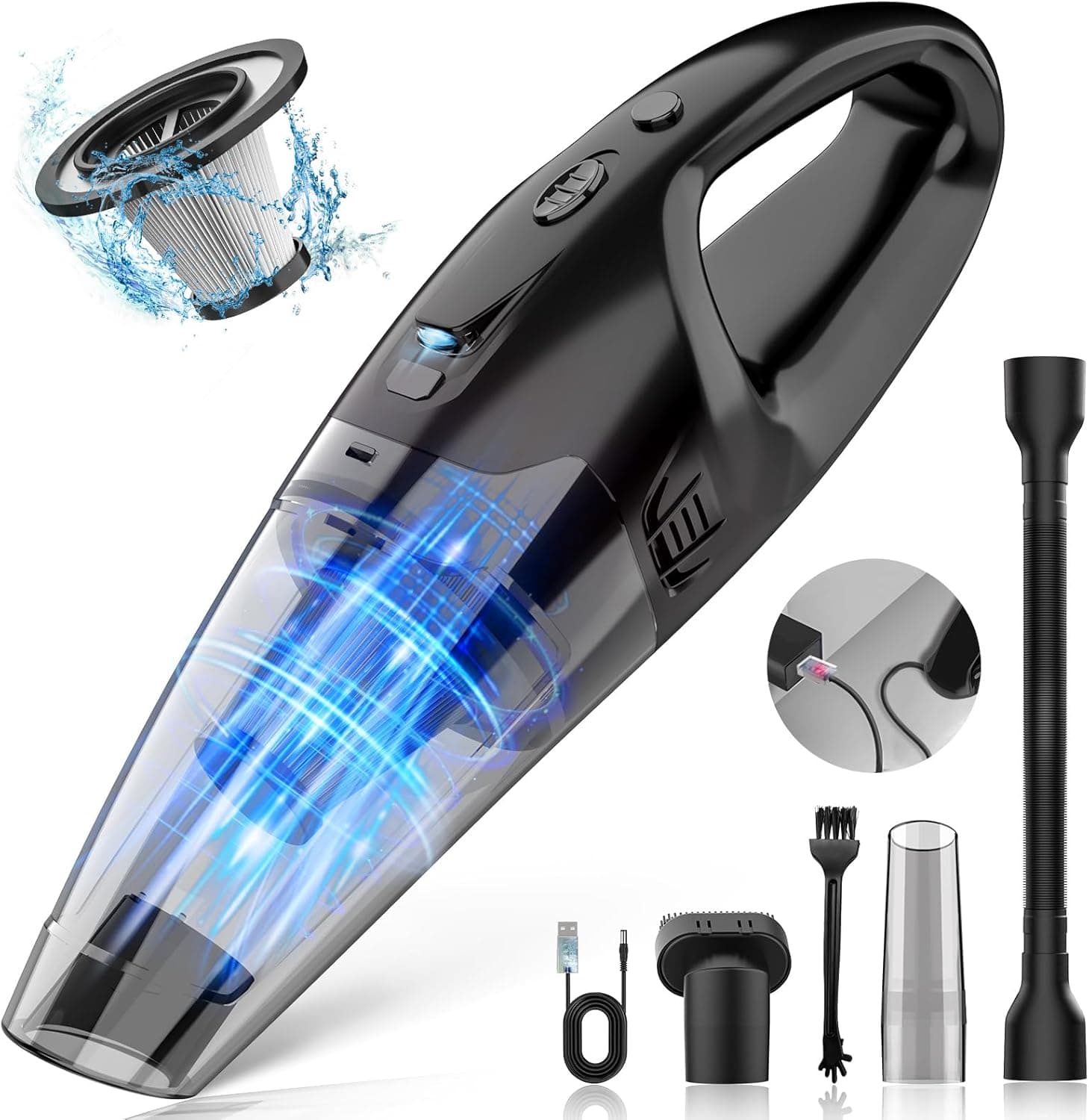 BSRCO Cordless Handheld Vacuum with 6kPa Hurricane Suction, 25Mins Runtime Portable Car Vacuum for Deep Gap Cleaning, Lightweight Hand Vac with HEPA for Pet Hair, Home & Vehicle