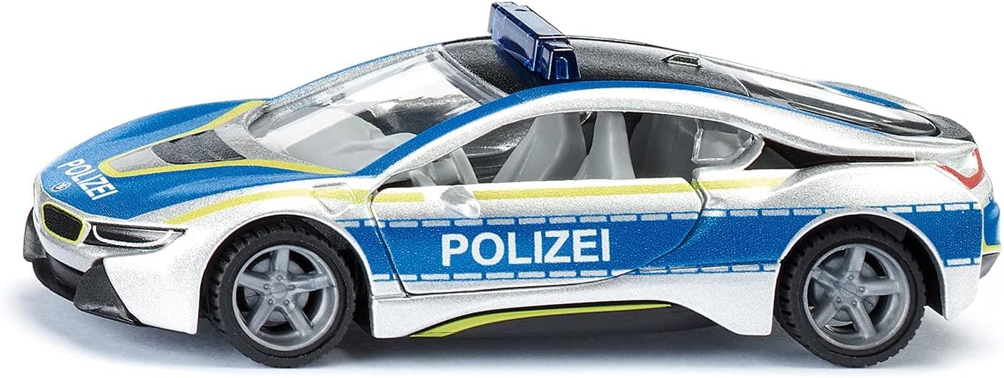 siku 2302, Auto della polizia BMW i8, Metallo e Plastica, 1:50, Blu e Argento, Portiere ad ali di gabbiano apribili, Ruote in gomma sostituibili
