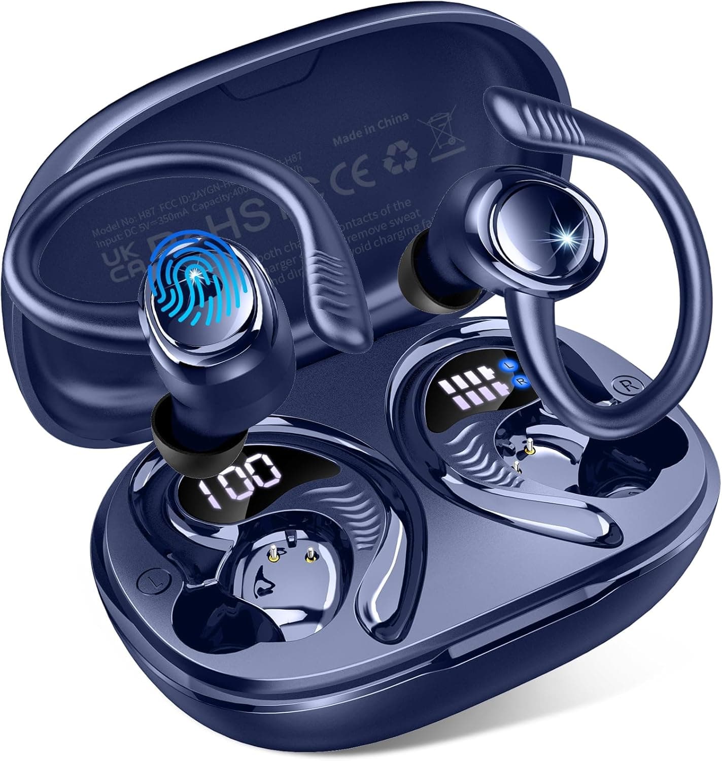 Hupoaf Cuffie Bluetooth Sport, 2026 Auricolari Bluetooth 5.4 con 4 ENC Mic, EQ Personalizzato Tramite APP, 50 Ore Cuffie Wireless HiFi Stereo, USB-C, IP7 Impermeabili Cuffiette Running per iOS/Android