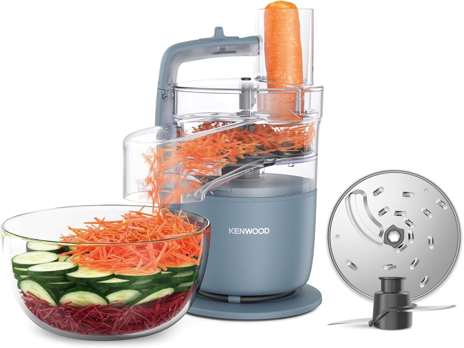 Kenwood MultiPro Go FDP22.​130GY, Robot da Cucina, Trita, Affetta, Grattugia, Riduce in Purea e Impasta, 360° Express Serve, Ciotola da 1.3L, Lame per Impastare, Disco da 4 mm, 650W, Grigio