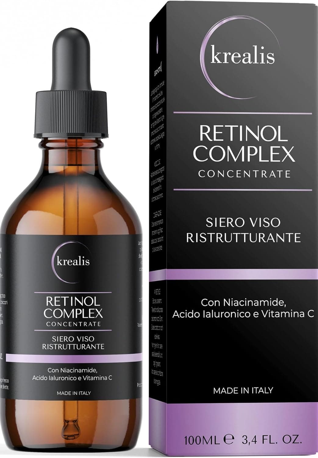 100ml - Retinolo Viso Completo con Niacinamide, Acido Ialuronico e Vitamina C, Siero Retinolo Idratante, Siero Viso, Antirughe, Antimacchia