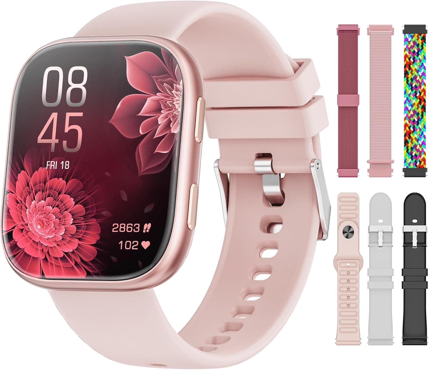 Mingtawn Smartwatch Donna, 7 Cinturini—Regalo Perfetto Donna, 1,83'' Orologio Smartwatch Chiamate Bluetooth, Smart Watch con 100+ Modalità Sportive/Sonno/Cardiofrequenzimetro/SpO2 per Android IOS