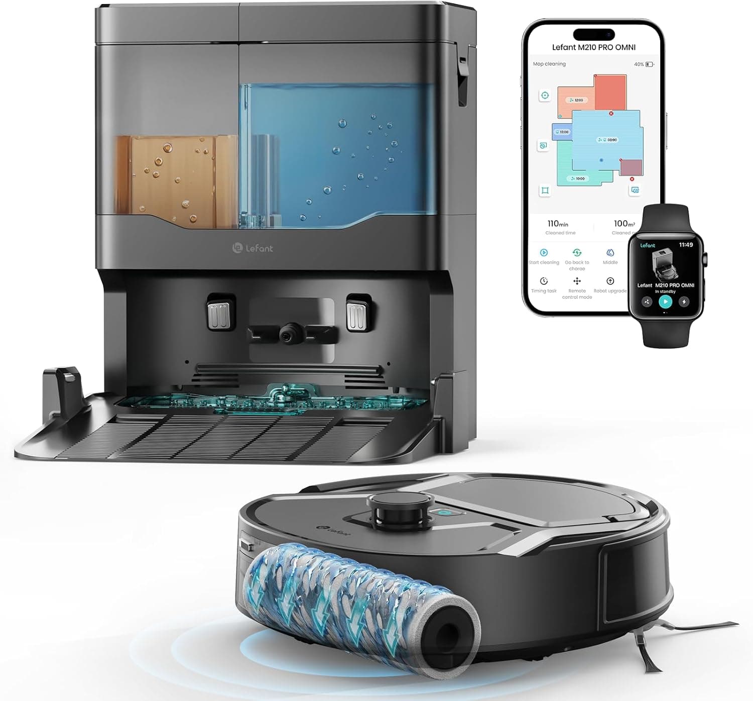 Lefant M210PRO OMNI Robot Aspirapolvere e Lavapavimenti con Mappatura, Rullo Autopulente, 20000Pa, Lavaggio con Acqua Pulita, Laser dToF, PSD 2.0, Anti-Groviglio, Compatto, WiFi 2.4G/5G, Alexa/App
