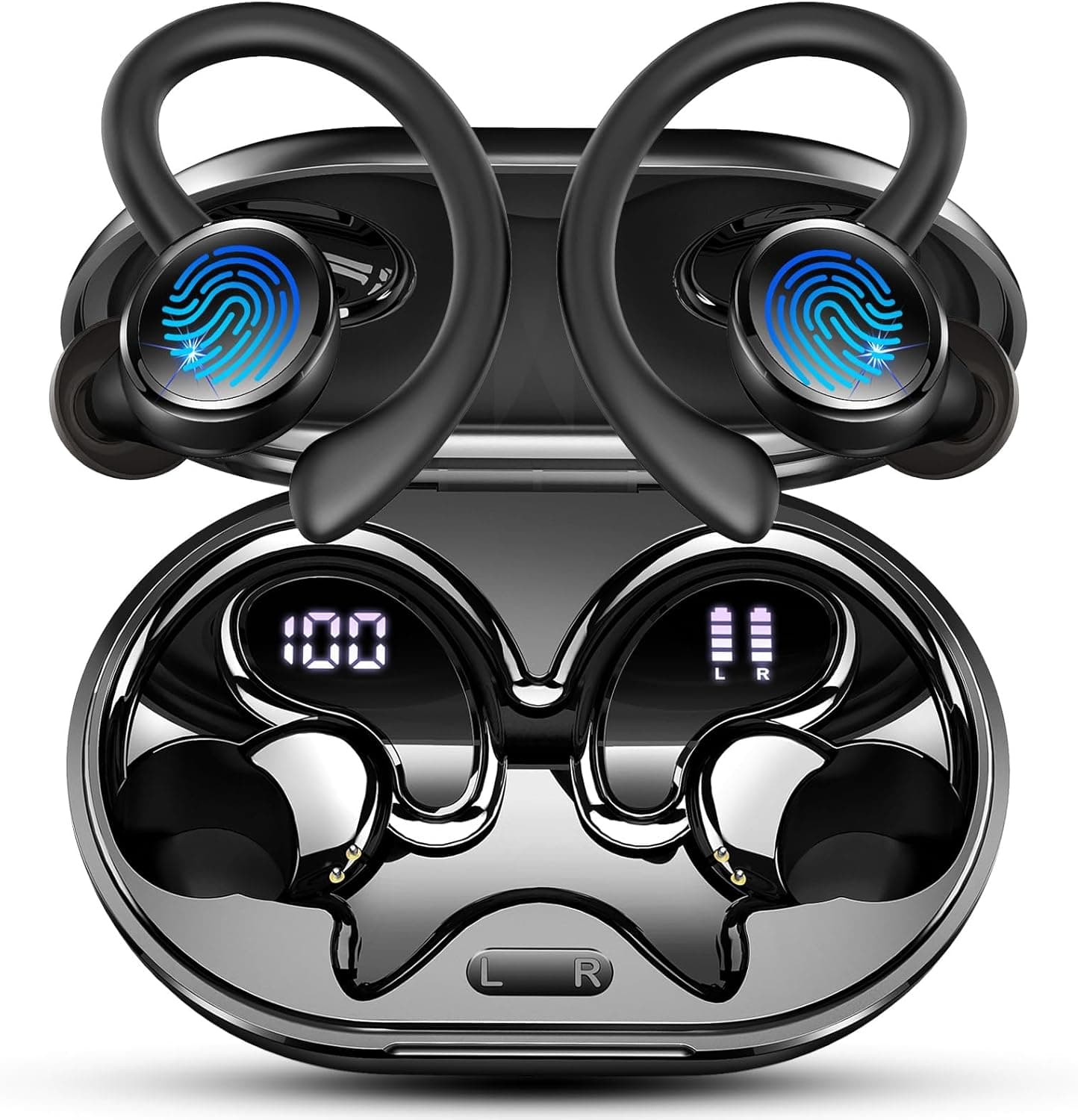 Cuffie Bluetooth Sport, Auricolari Bluetooth 5.4 HiFi Stereo, 50 Ore Cuffie Wireless con Cancellazione Rumore Mic, Ricarica Rapida USB-C, Cuffiette Bluetooth IP7 Impermeabil Running Palestra Correre