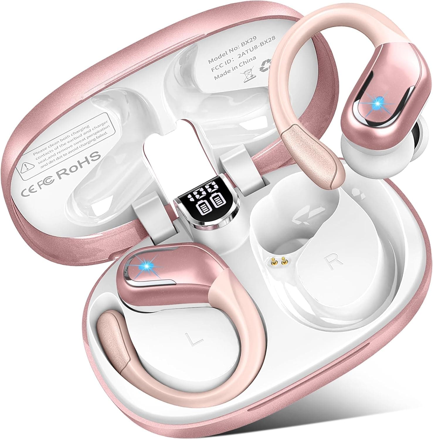 Cuffie Bluetooth 5.4 Sport, Auricolari Bluetooth 75 Ore HiFi Stereo,Cuffie Wireless Impermeabili IPX8,4 ENC Cancellazione Rumore Mic,Con Display a LED, Headphones Per Corsa e Sport Estremi, USB-C