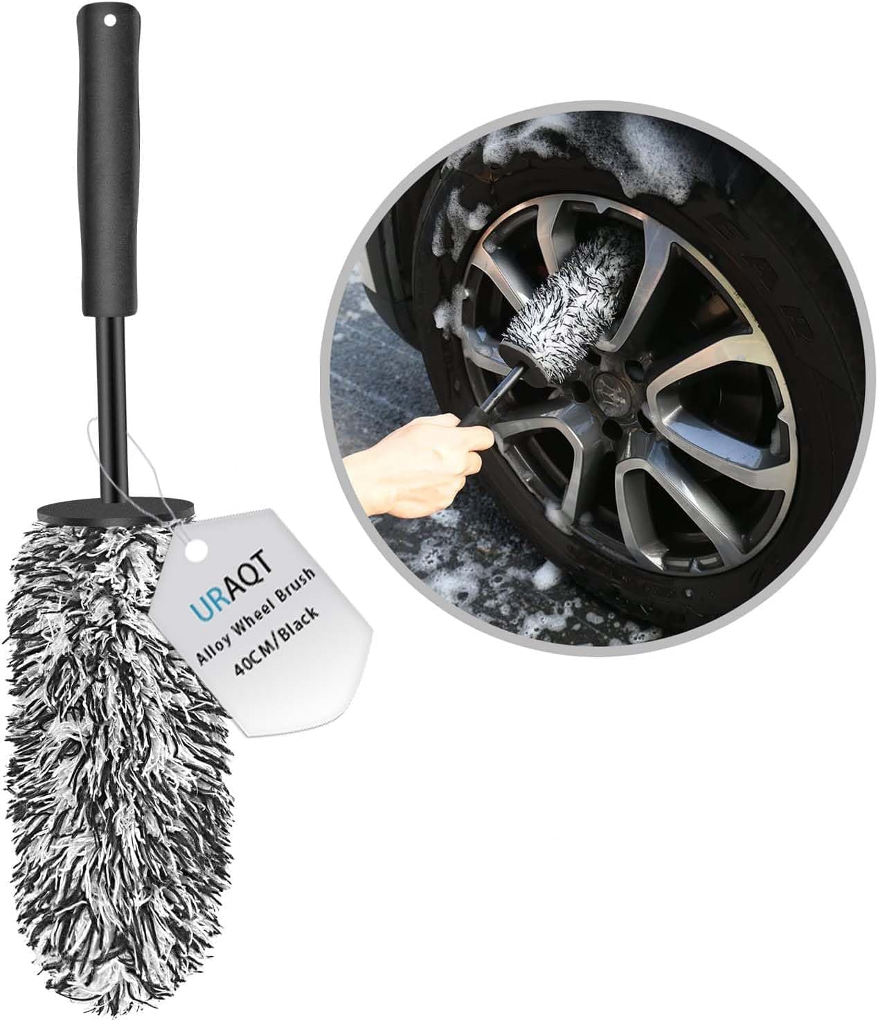 URAQT Spazzola Cerchi Auto, Microfibra Spazzola Ruote, Spazzolas Pulisci Cerchioni Auto, Cura ottimale dei Cerchioni Senza Graffi, per Pulizia per Tutti i Tipi di Cerchionis (Nero)