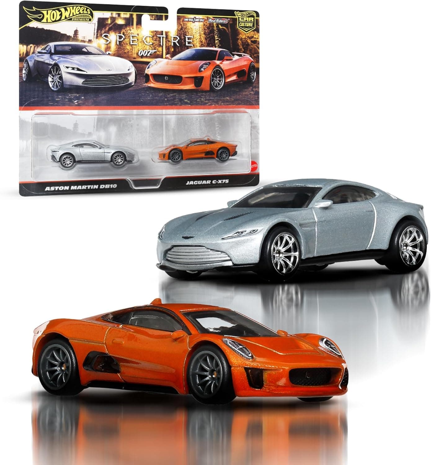 Hot Wheels Premium - Jaguar CX75, set da 2 veicoli Car Culture in scala 1.64, con pneumatici Real Riders e telaio in Metallo, giocattolo per collezionisti, 3+ anni, JBL04