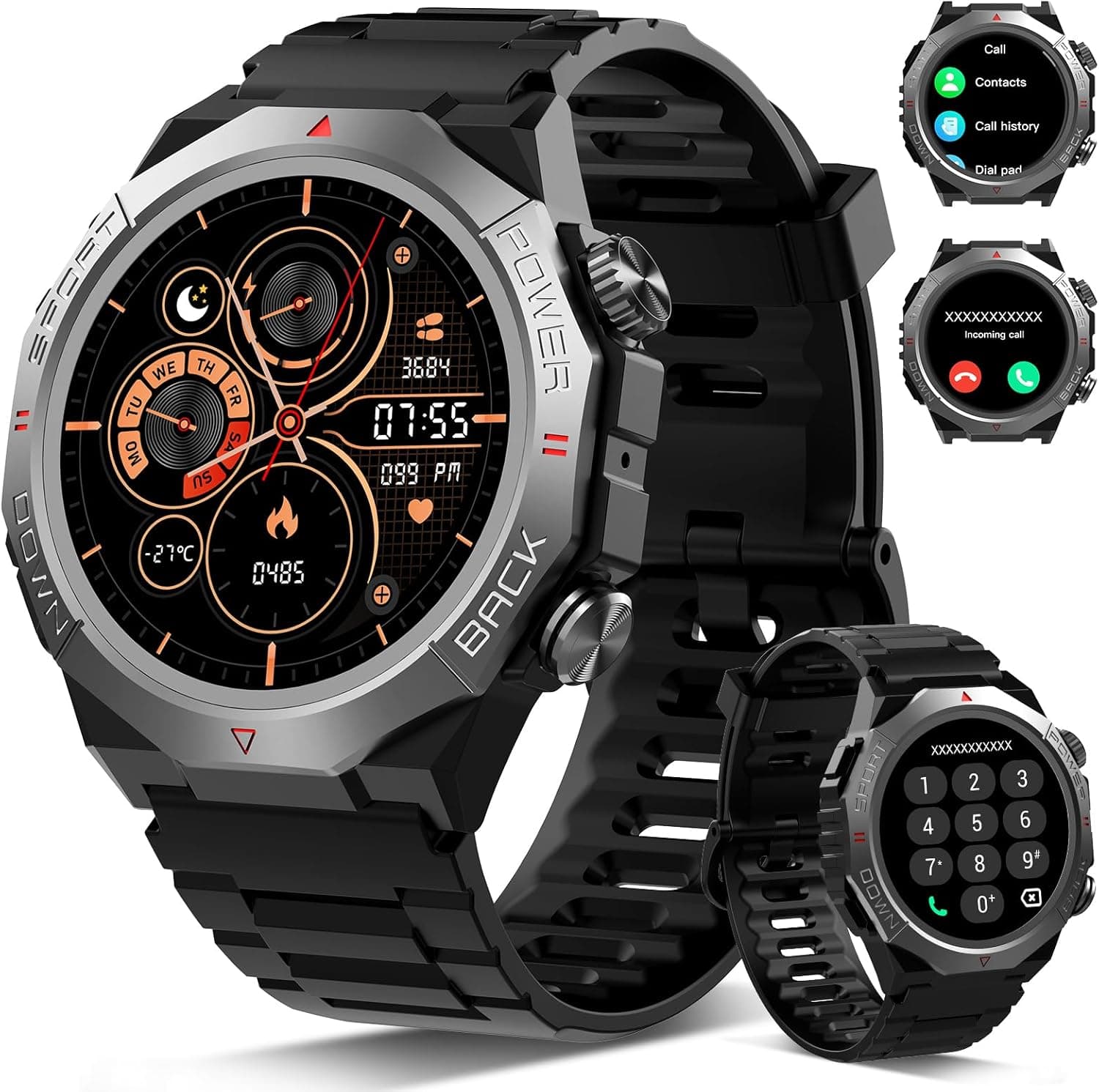 Atheewon Smartwatch Uomo Donna con Effettua o Risposta Chiamate, 1.39" Militare Orologio Smartwatch, 110+ Modalità Sportive Fitness Tracker, IP68 Smart Watch per Android iOS (Grafite)