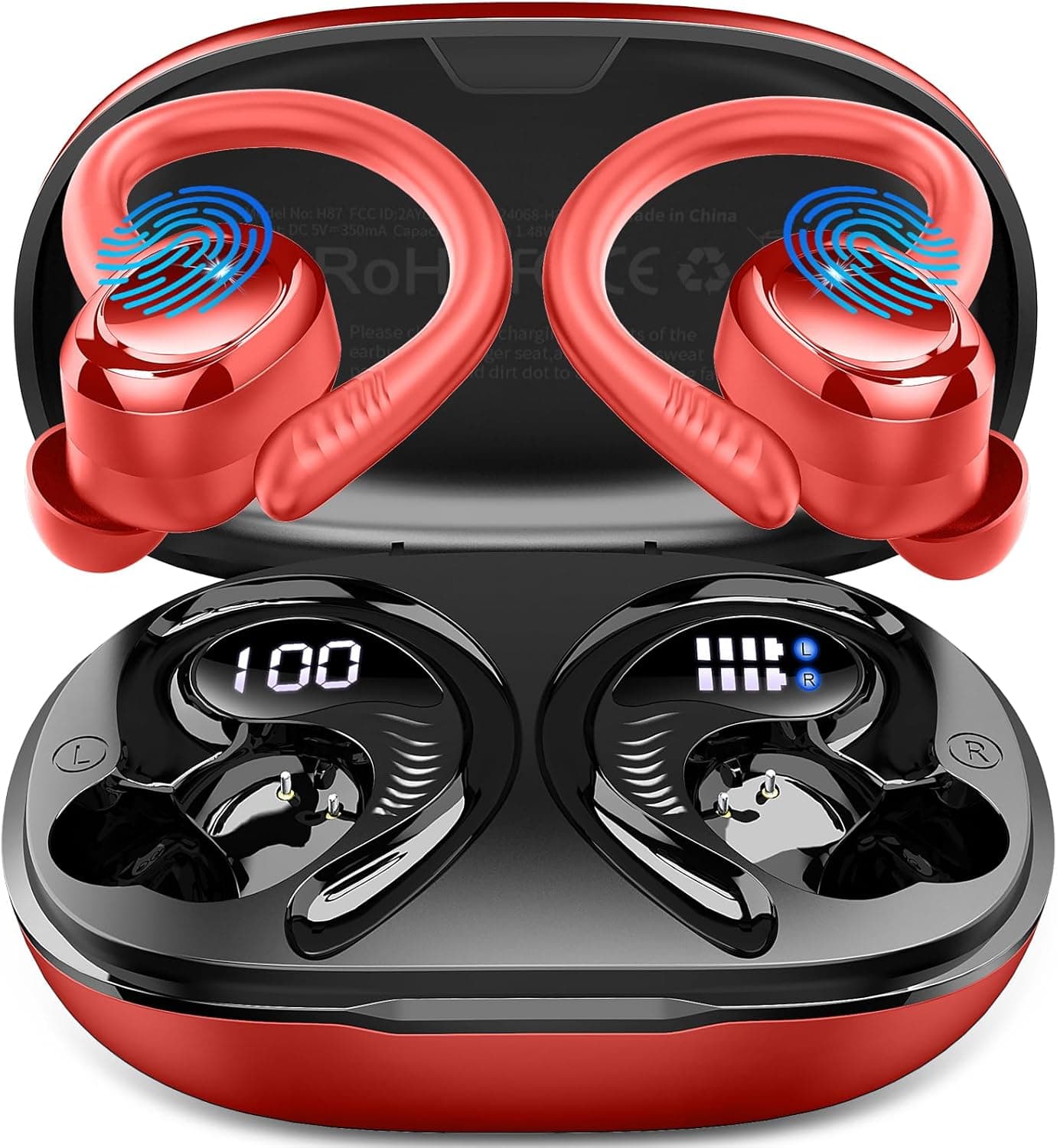 Hupoaf Cuffie Bluetooth Sport, 2026 Auricolari Bluetooth 5.4 con 4 ENC Mic, 50 Ore HiFi Stereo Cuffie Wireless, IP7 Impermeabili Cuffie Senza Fili, Display LED USB-C Cuffiette Running per iOS/Android