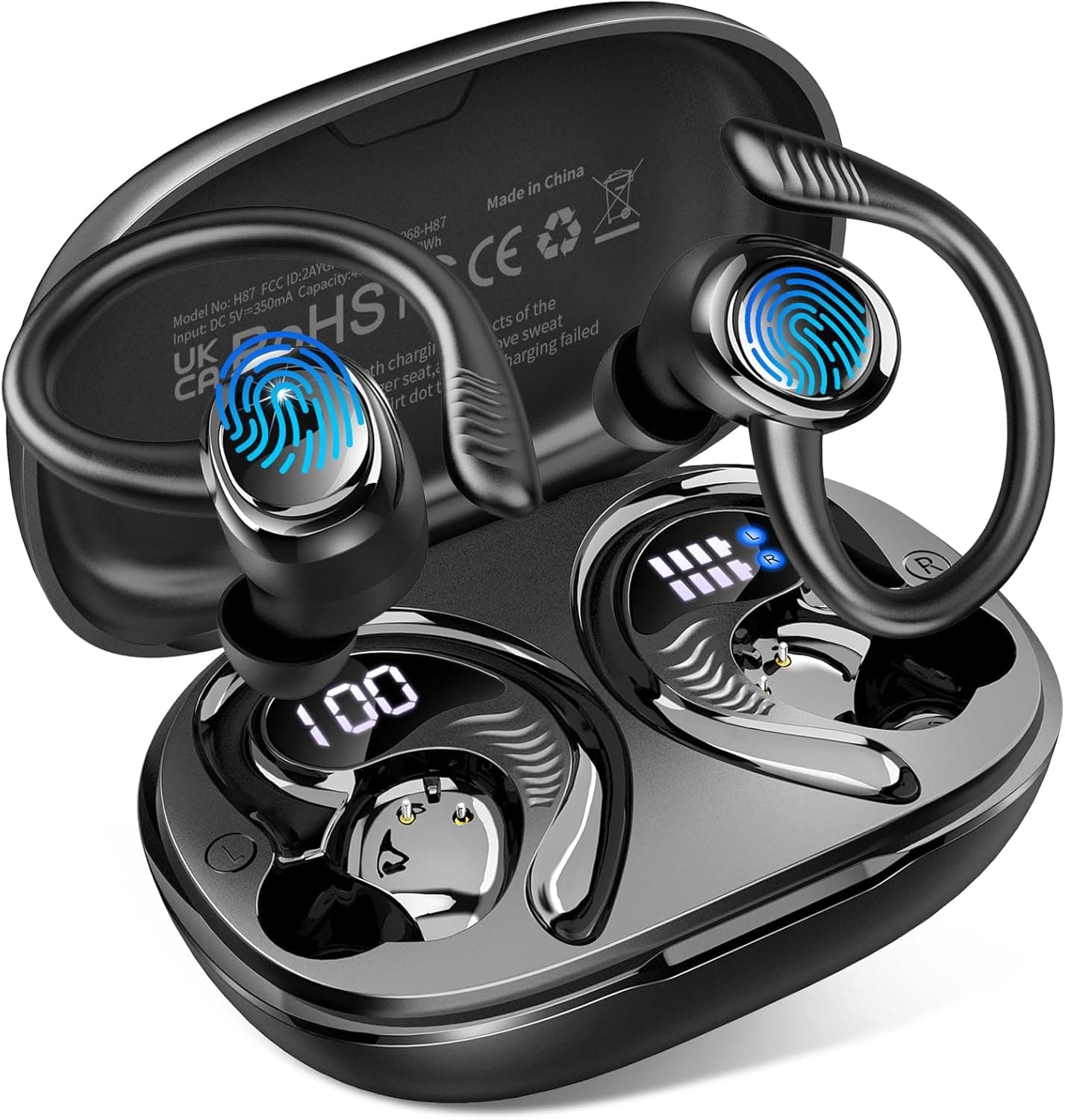 Hupoaf Cuffie Bluetooth Sport, 2026 Auricolari Bluetooth 5.4 con 4 ENC Mic, EQ Personalizzato Tramite APP, 50 Ore Cuffie Wireless HiFi Stereo, USB-C, IP7 Impermeabili Cuffiette Running per iOS/Android