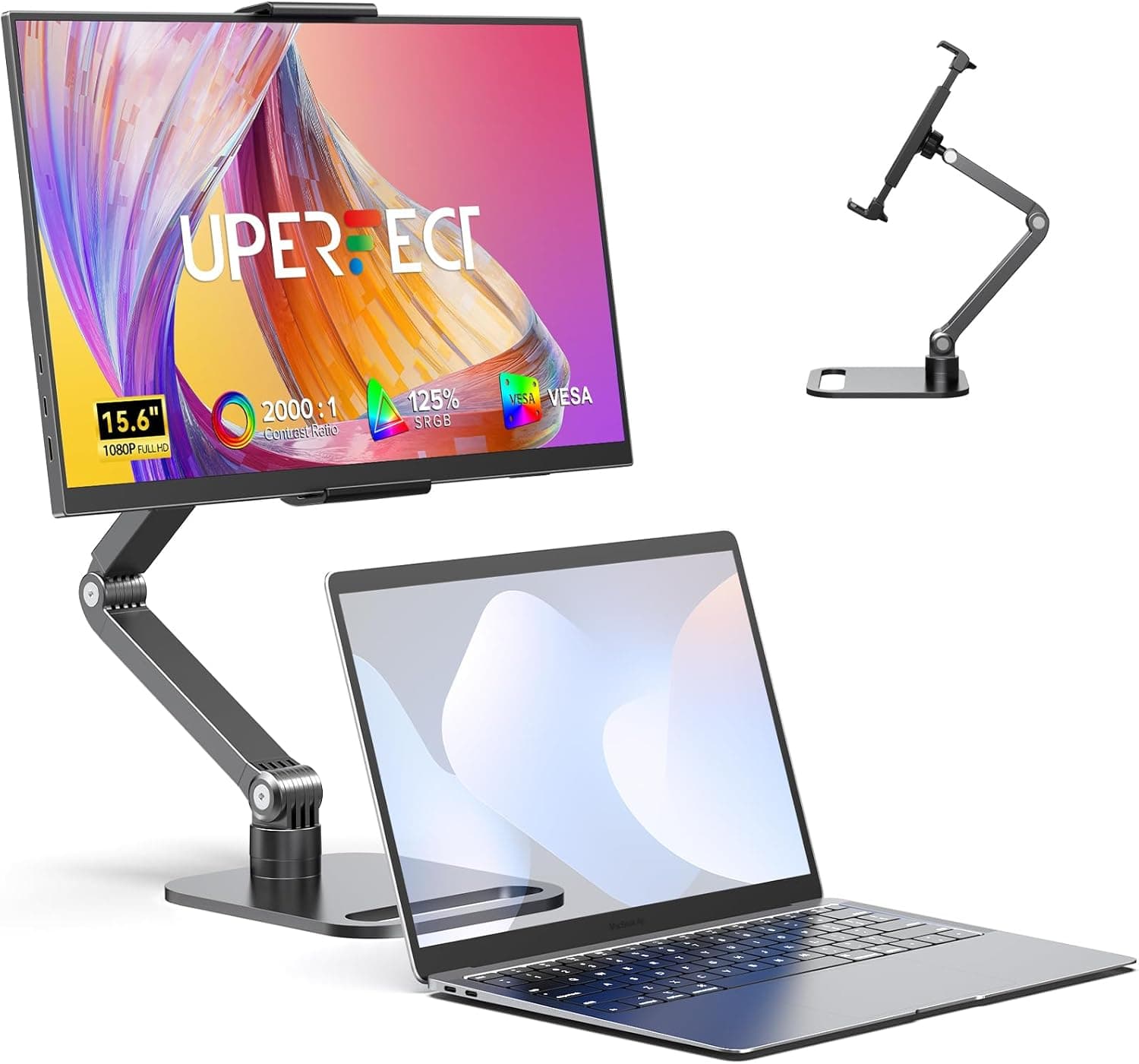 UPERFECT Monitor Portatile 15.6" 125% sRGB Portabler Monitor con Supporto Pieghevole, 2000:1 Contrasto HDR EyeCare FHD Opaco Secondo Schermo Ultrasottile per Laptop/PC/Smartphone/Console di Gioco