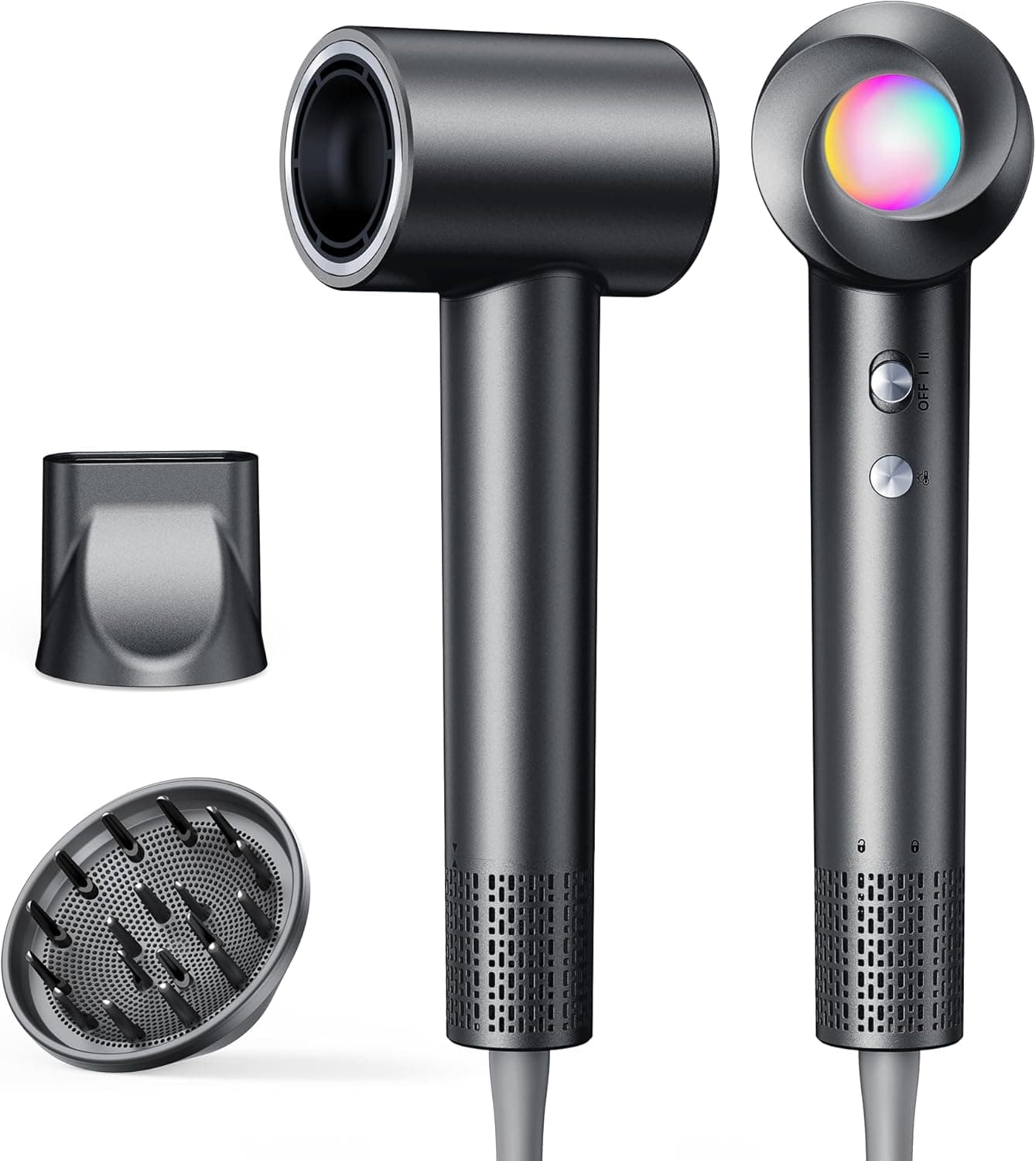 Haokoo Asciugacapelli Ionico Alta Velocità 150.000 RPM - Phon Capelli Professionale Leggero 365g, Asciugatura Rapida con Termo-controllo, 8 Temperature con Diffusore, Casa e Viaggio