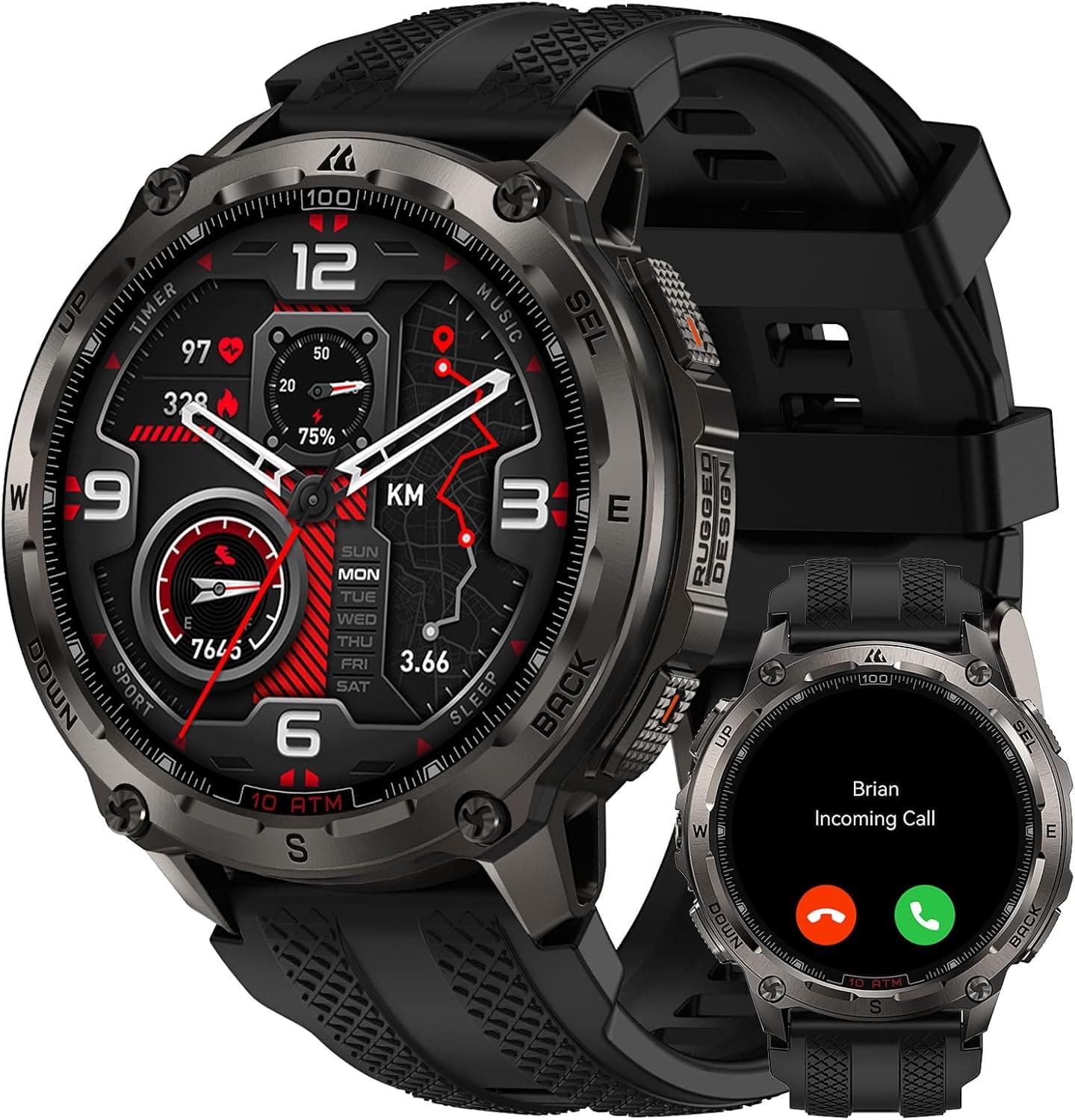 KOSPET Tank T4 Smartwatch Uomo, Acciaio Inox Completo, GPS a 6 Satelliti & Mappe Offline, 10ATM Subacqueo 45m, Batteria 50 Giorni, Chiamate Bluetooth, Monitor Salute 24/7, 1.43",Android & iOS Nero