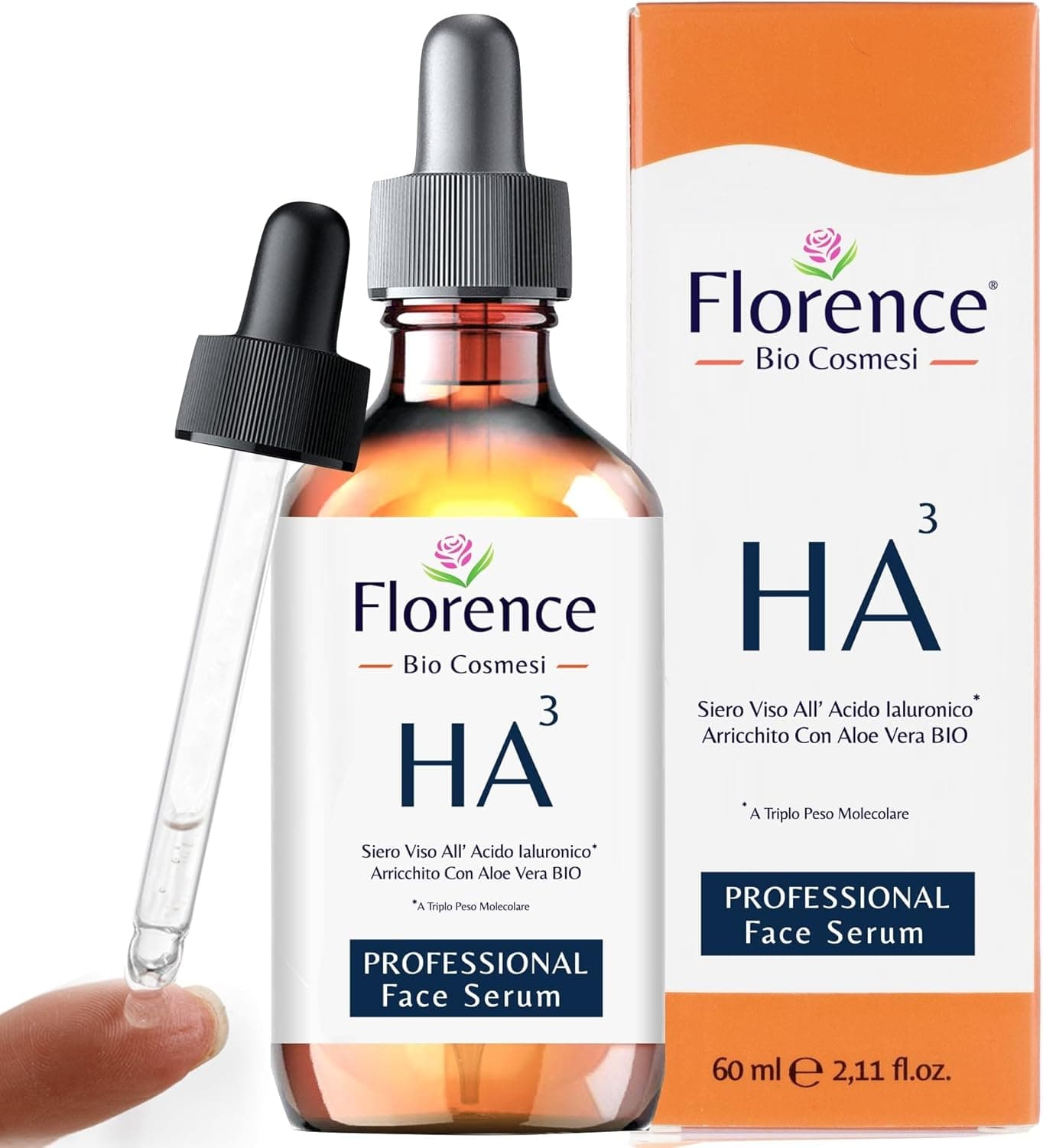 60ml Bio Siero con Acido Ialuronico Puro a 3 pesi Molecolari, Vitamina C e Noti Agenti Antirughe e Antietà. Biologico,Vegano,Idratante e Illuminante. Siero Viso Ideale anche Come Crema Contorno Occhi