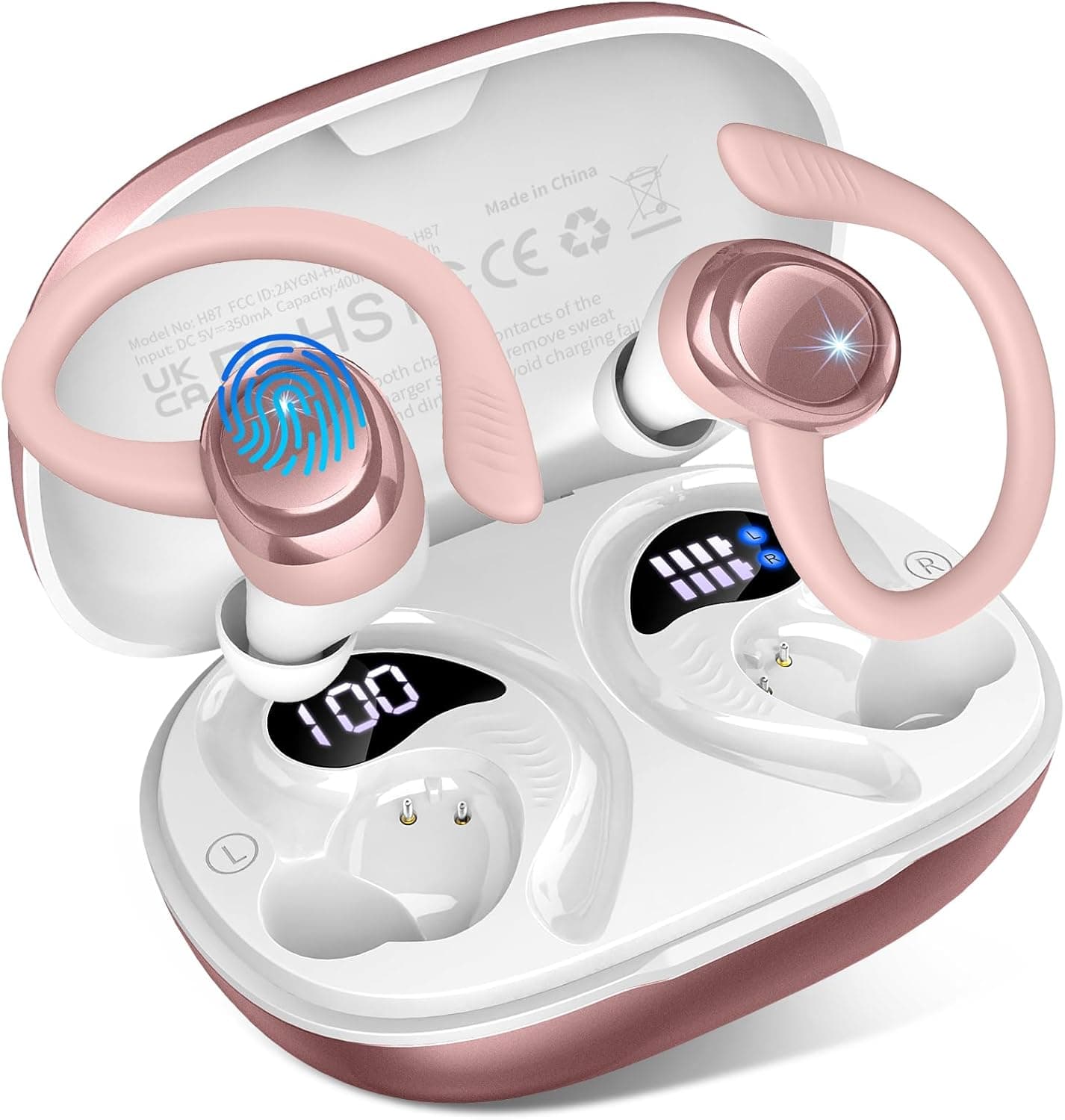 Hupoaf Cuffie Bluetooth Sport, 2026 Auricolari Bluetooth 5.4 con 4 ENC Mic, EQ Personalizzato Tramite APP, 50 Ore Cuffie Wireless HiFi Stereo, USB-C, IP7 Impermeabili Cuffiette Running per iOS/Android