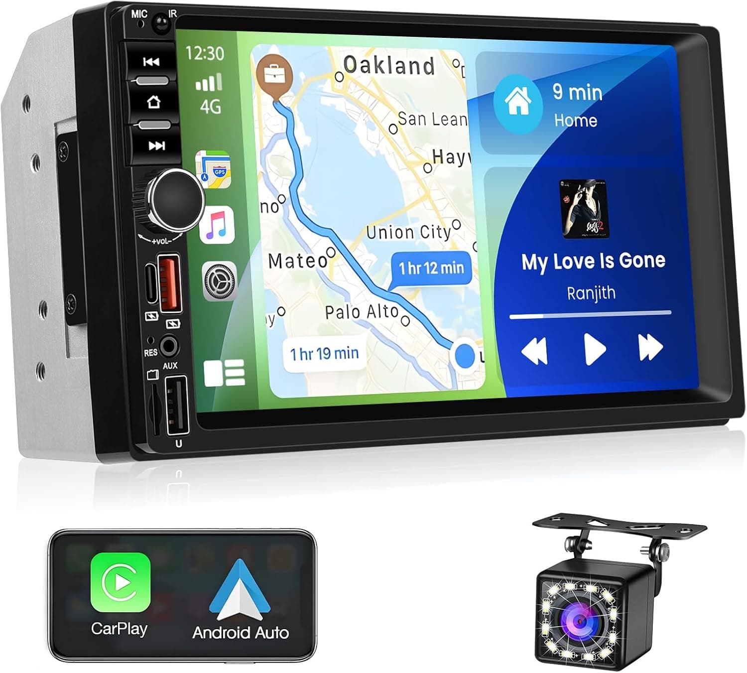 Inefala Autoradio Bluetooth 2 Din Compatibile con Wireless Carplay Android Auto 7 Pollici Touchscreen Stereo Auto Supporta Bluetooth/Mirror Link/FM Radio/2 USB/Tipo-C/EQ con Telecamera Posteriore