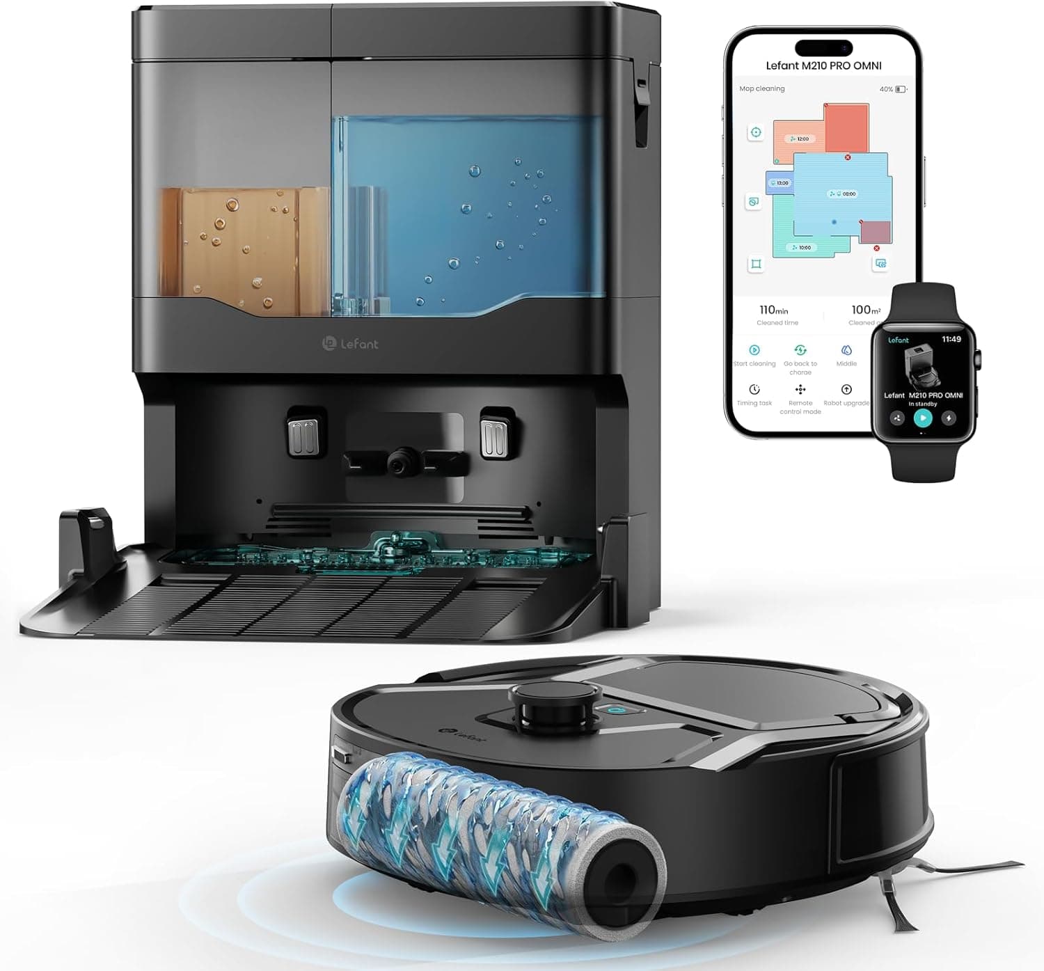 Lefant M210PRO OMNI Robot Aspirapolvere Lavapavimenti con Mappatura, 20000Pa, Rullo Autopulente, Lavaggio Acqua Pulita, Laser dToF, Evita PSD, Anti-Groviglio, Compatto, WiFi 2.4G/5G/Alexa/APP