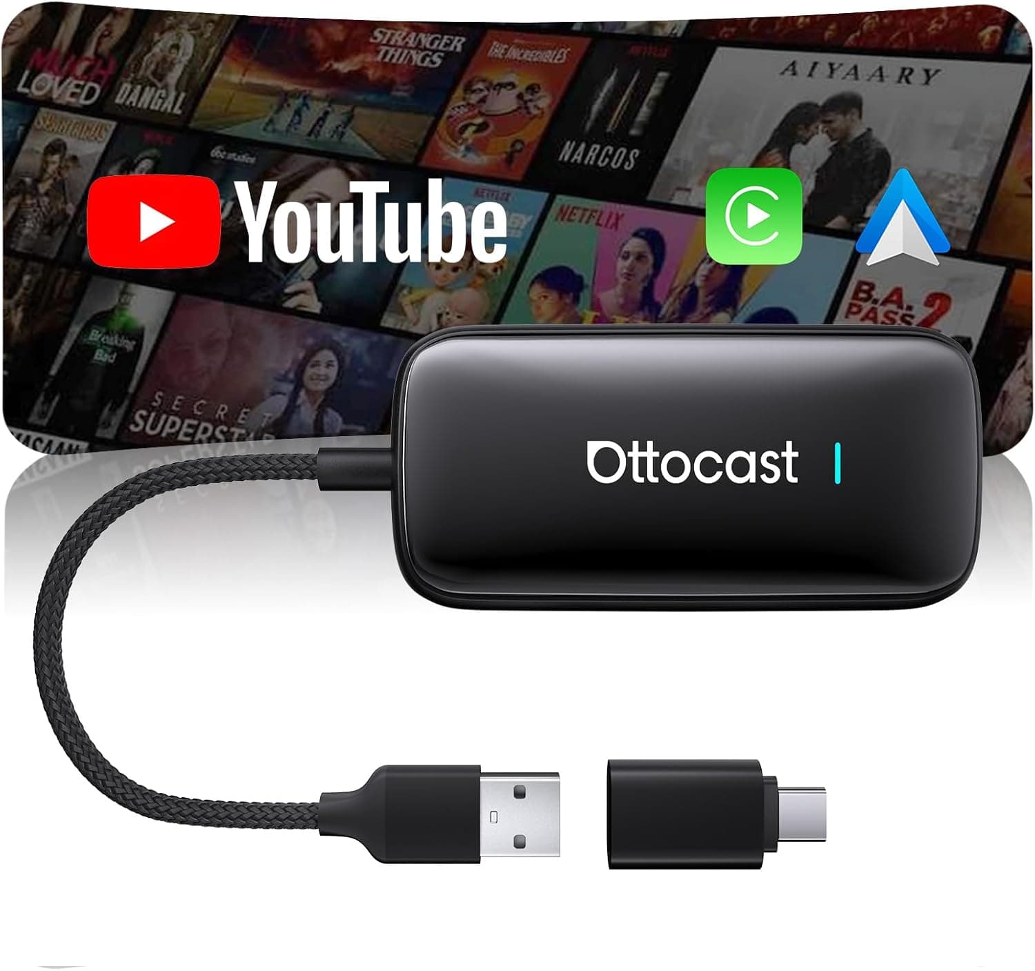 OTTOCAST Play2Video Ultra 2026 AI Box, Adattatore CarPlay Wireless e Android Auto, YouTube Prime Video Spotify, WiFi 6, 4GB+32GB, Plug & Play per Auto con CarPlay Cablato dal 2016
