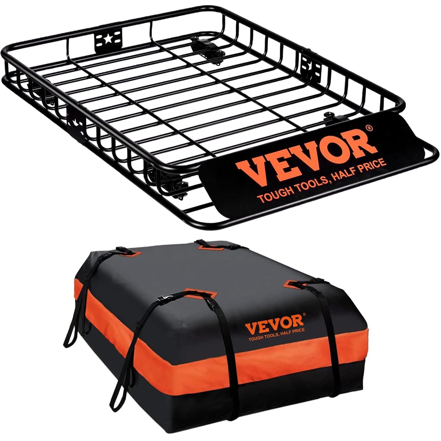 VEVOR Cestello Portabagagli da Tetto Auto SUV Camion in Acciaio Q195 Capacità Massima da 90,7 kg 130,5 x 91,5 x 12,7 cm per Campeggio Viaggio Escursione, Cestino Portapacchi da Tetto per Auto 16,3 kg