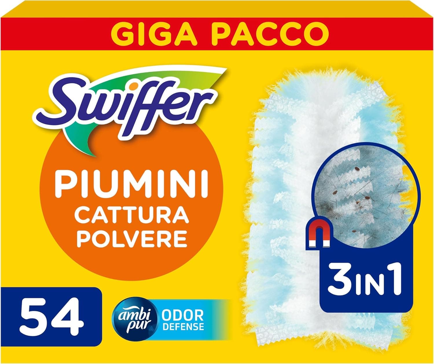 Swiffer Duster Piumini Cattura Polvere, 54 Piumini, Cattura e Intrappola Polvere e Sporco, Raggiunge I Punti più Difficili della Casa, Giga Formato