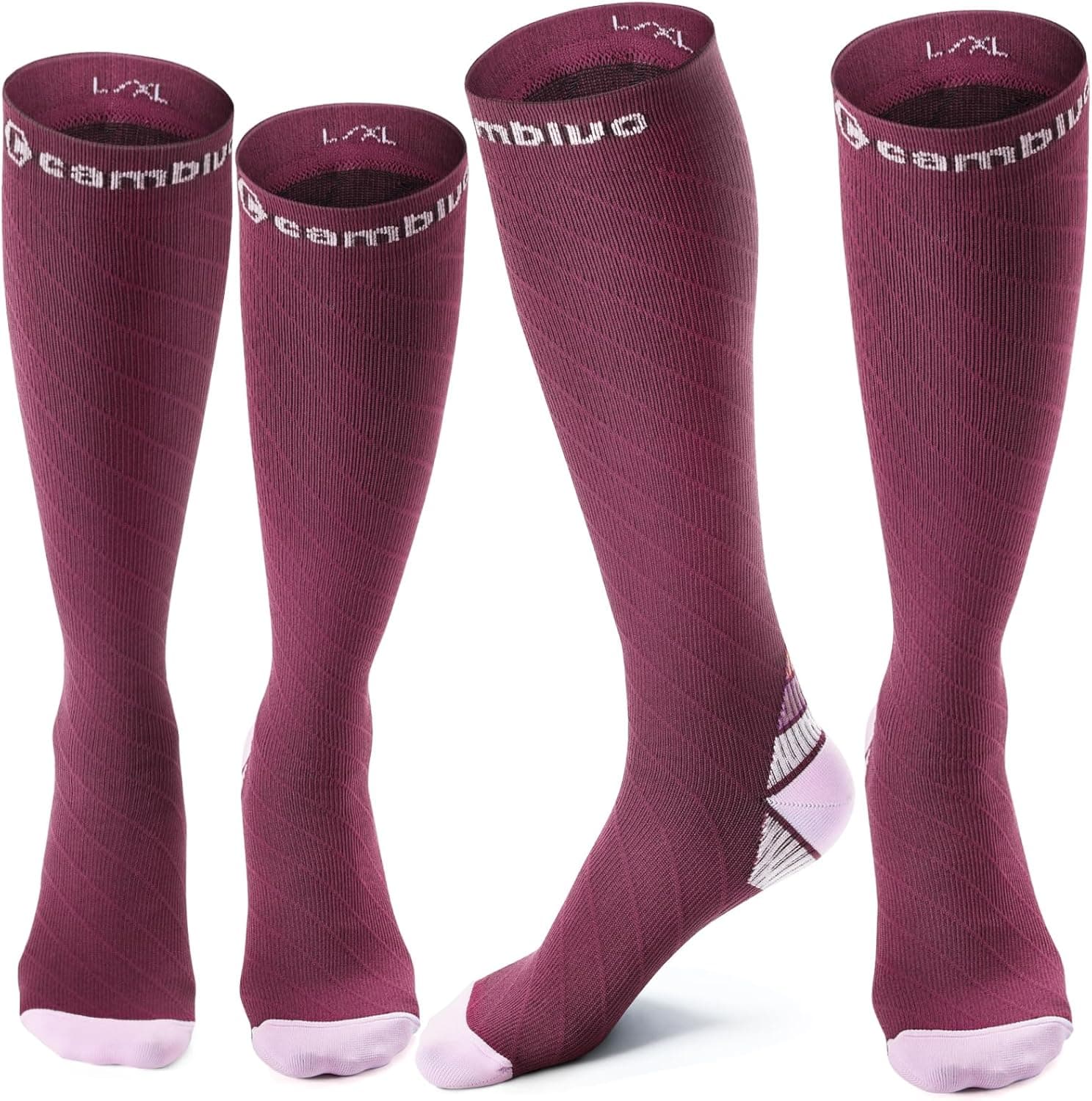 CAMBIVO 2 Paia Calze Compressione Graduata Donna e Uomo 20-30 mmHg, Calze Elastiche a Compressione Antiscivolo per Sport, Corsa, Recupero, Antitrombo, Vene Varicose, Viaggio in Aereo