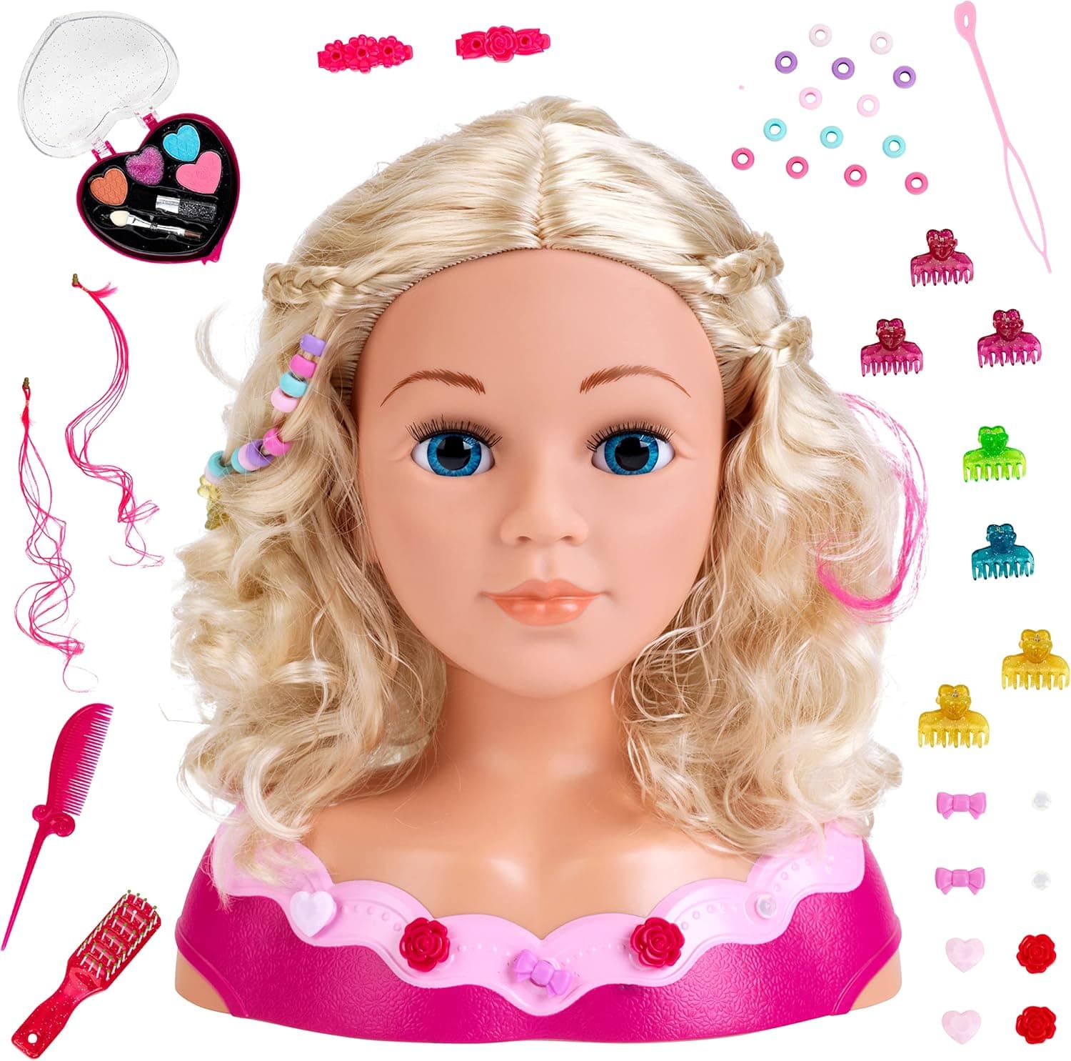 Theo Klein 5392 Busto per Trucco e acconciatura Emma, Include Cosmetici a Forma di Cuore e Accessori per Capelli, Capelli Lavabili e pettinabili, Giocattolo per Bambini dai 3 Anni in su