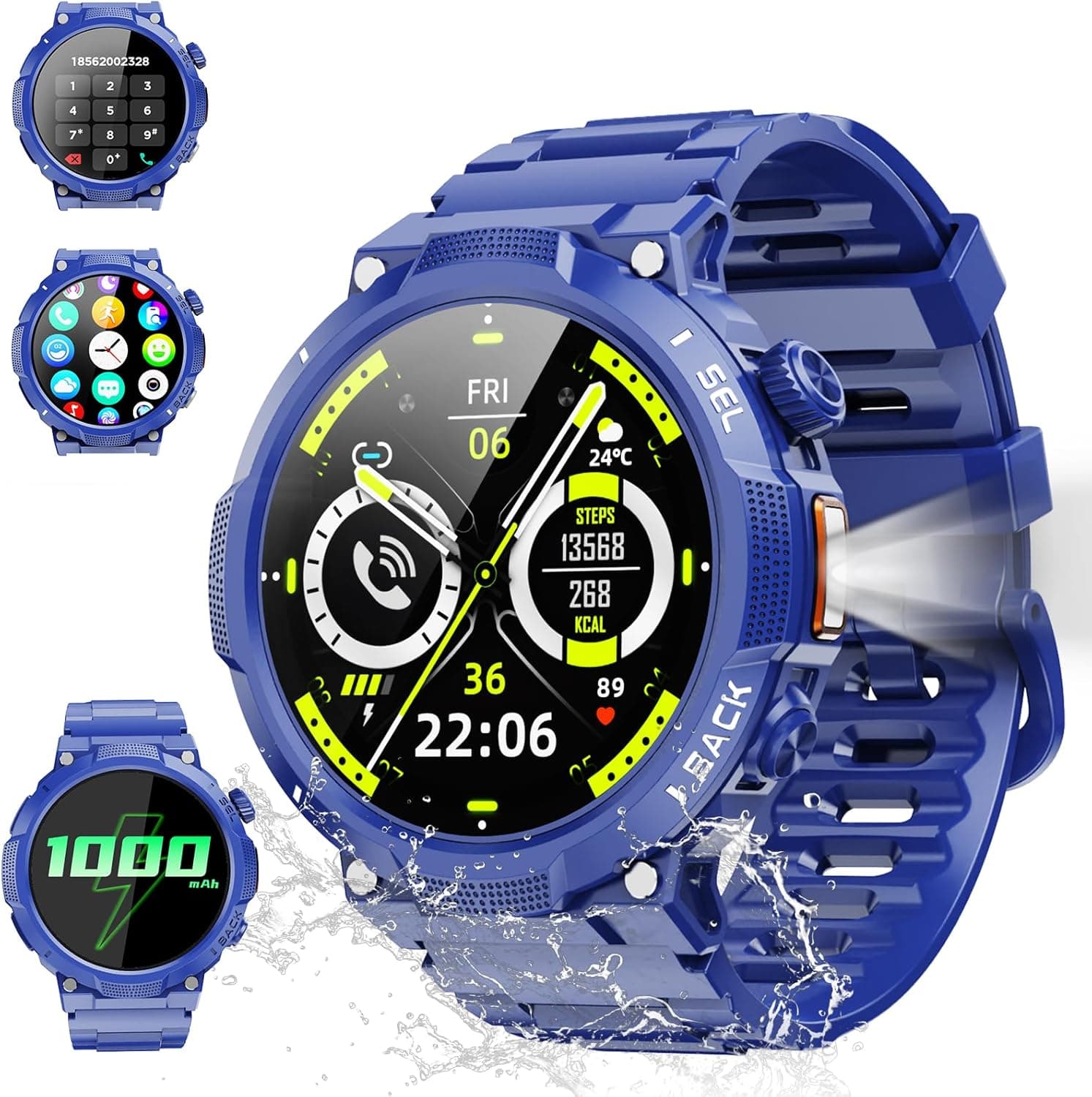Soudorv Smartwatch Uomo Militare, Orologio Smartwatch 1.43" con Chiamate Bluetooth, 100+ Modalità Sportive, Batteria 1000 mAh, Monitoraggio Sonno e Cardiofrequenzimetro