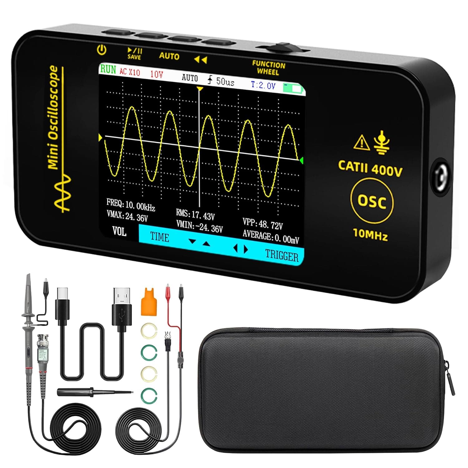 BSIDE OT3 Oscilloscopio Digitale Tascabile Mini 10MHz Larghezza di Banda 48MSa/s Oscilloscopio Portatile Ricaricabile Ultra Sottile con LCD a Colori 3.2 Pollici per Automotive Audio Elettronico