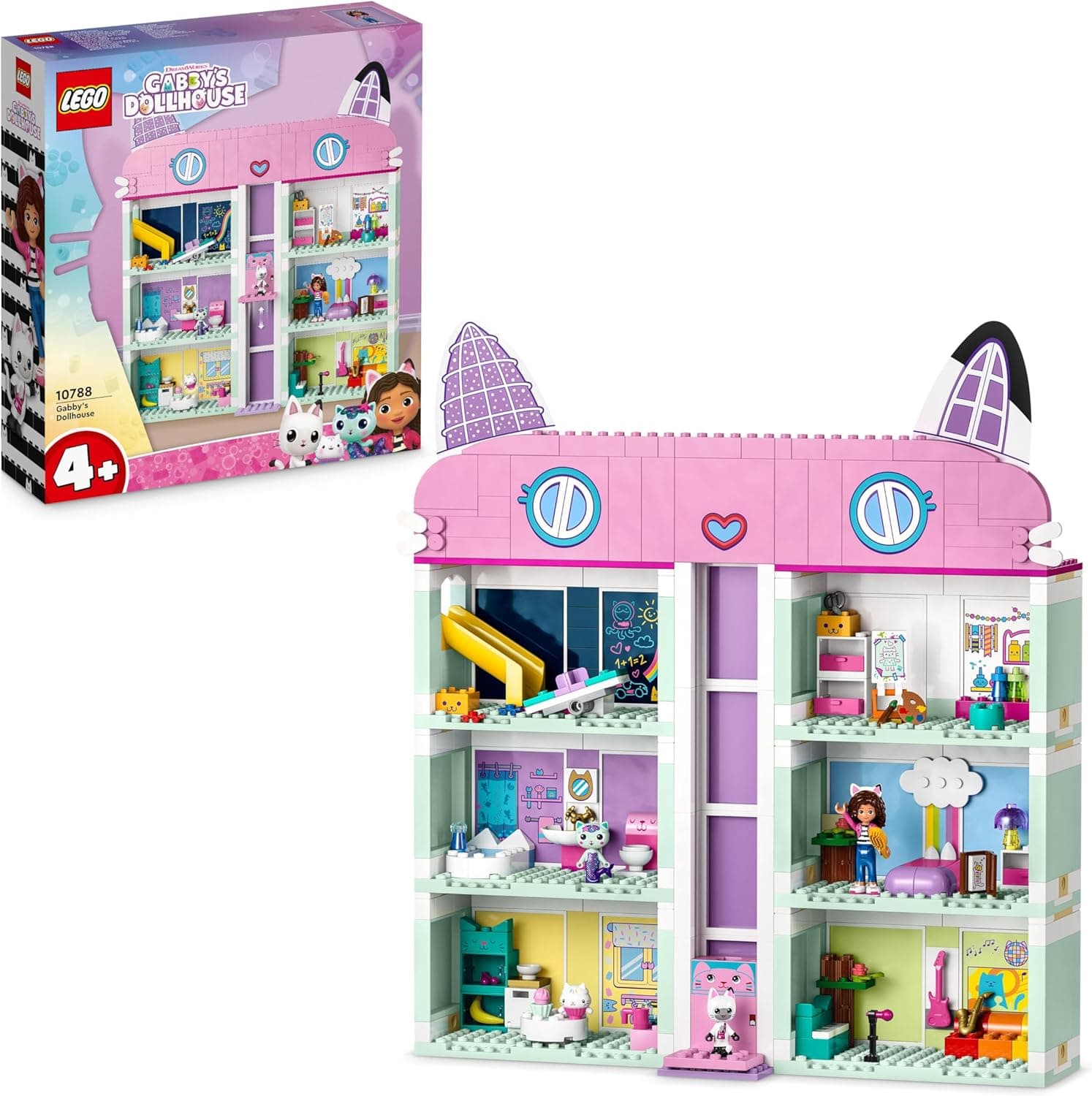 LEGO Gabby's Dollhouse - Casa delle Bambole Giocattolo a 4 Piani con i Personaggi di Gabby, Pandy Panda, Dolcetto e Siregatta e Accessori - Regalo di Compleanno per Bambine da 4 Anni in su - 10788