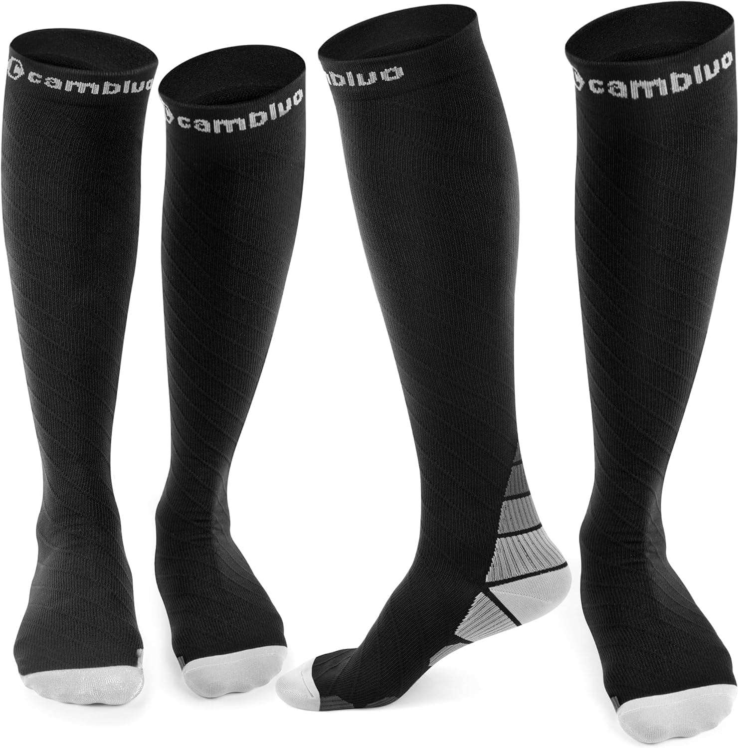 CAMBIVO 2 Paia Calze Compressione Graduata Donna e Uomo 20-30 mmHg, Calze Elastiche a Compressione Antiscivolo per Sport, Corsa, Recupero, Antitrombo, Vene Varicose, Viaggio in Aereo