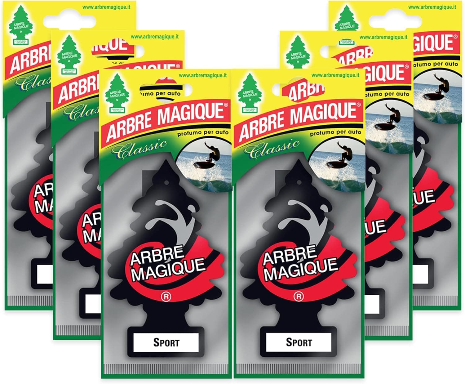 Arbre Magique Profumatore Auto, Fragranza Sport, Profumazione Intensa e Strutturata, Durata fino a 7 Settimane, Made in Italy, Confezione da 6 Unità