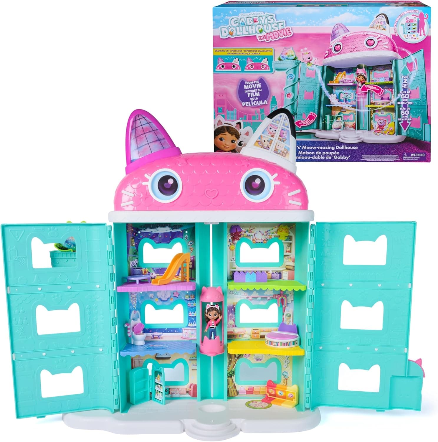 Gabby's Dollhouse The Movie, la Casa delle Bambole di Gabby a Tema Movie, Con Occhi Lenticolari, Personaggi e Mobili per la Casa delle Bambole, Alta 60 cm, 3+ Anni