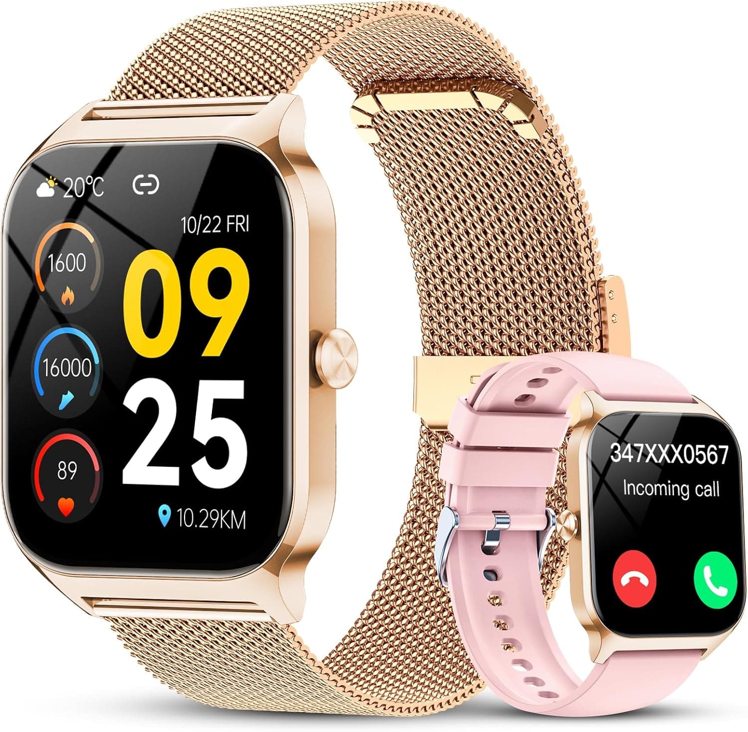 CASCHO Smartwatch Donna,1.85''Orologio Smartwatch Donna con Chiamate/Notifiche WhatsApp,120 Modalità Sportive/Sonno/Cardiofrequenzimetro/SpO2/Contapassi,Smart Watch per Android iOS(Doppio Cinturino)