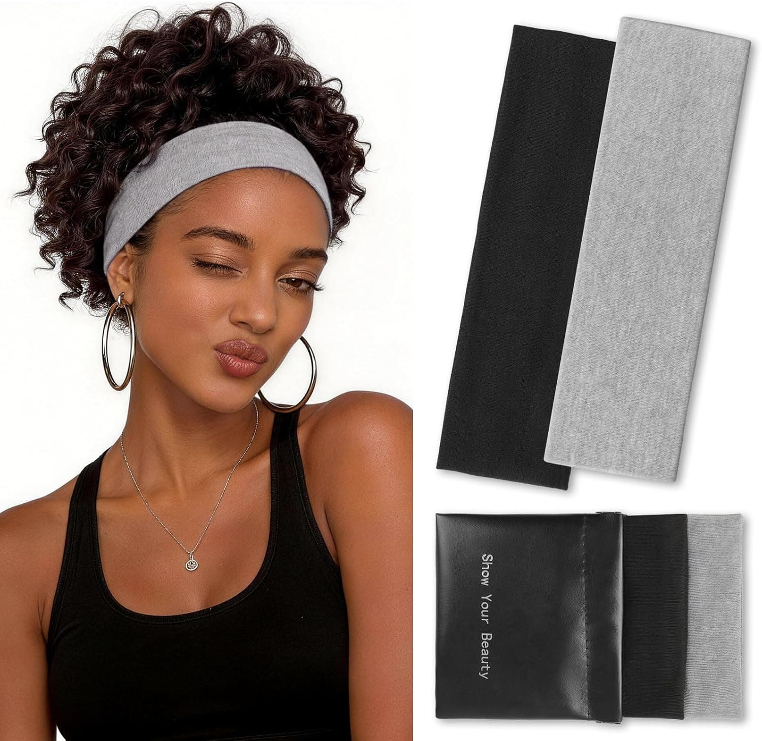 Fascia Capelli Donna,Fasce Per Capelli Sport Antiscivolo Estensibile Traspirante, Headband Unisex, Nero, Per Sport, Yoga, Pulizia Del Viso, Fitness, 2PCS (grigio)