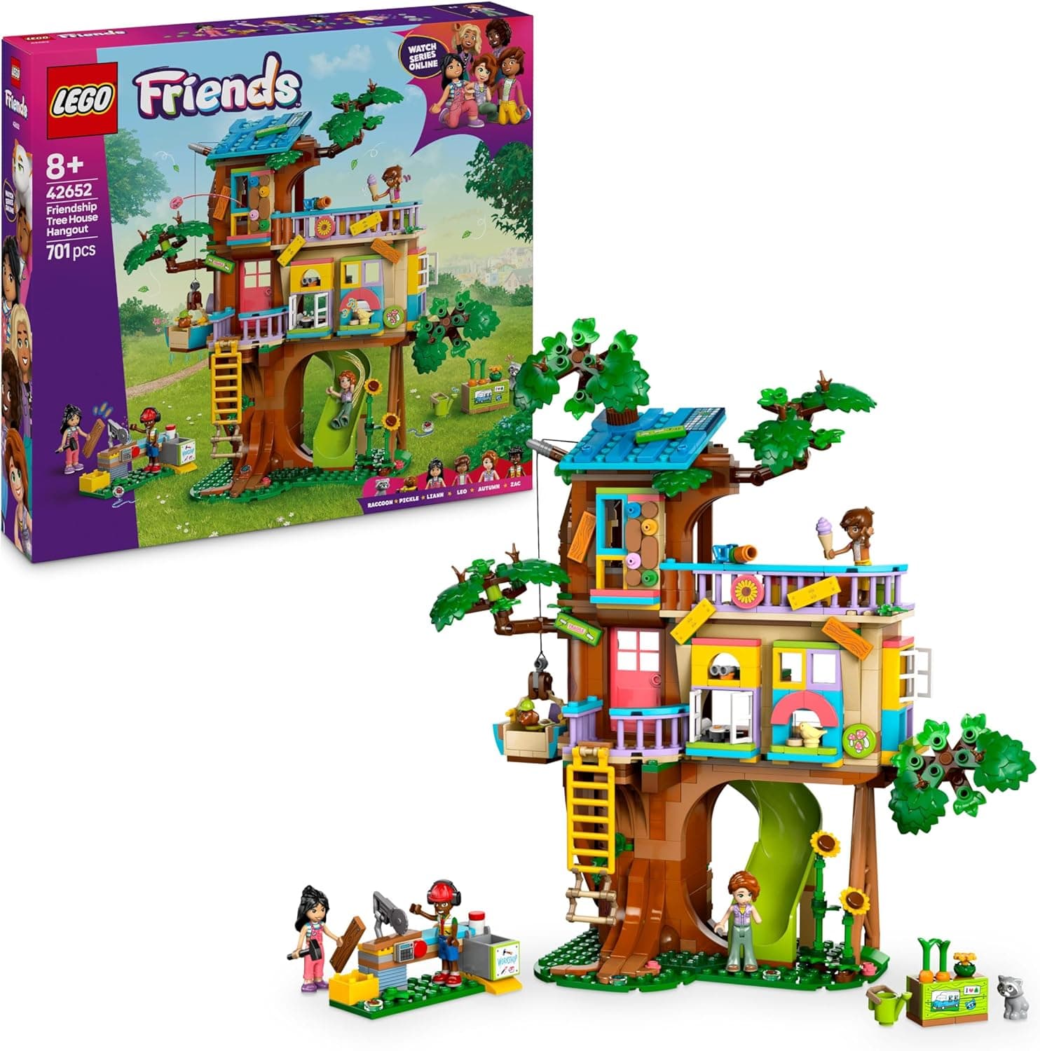 LEGO Friends Casa sull’Albero dell’Amicizia Giocattolo - Include 2 Figure di Animali, 4 Mini Bamboline, un Giardino e Accessori per il Cibo Giocattolo - Regalo Creativo per Bambine da 8 Anni - 42652
