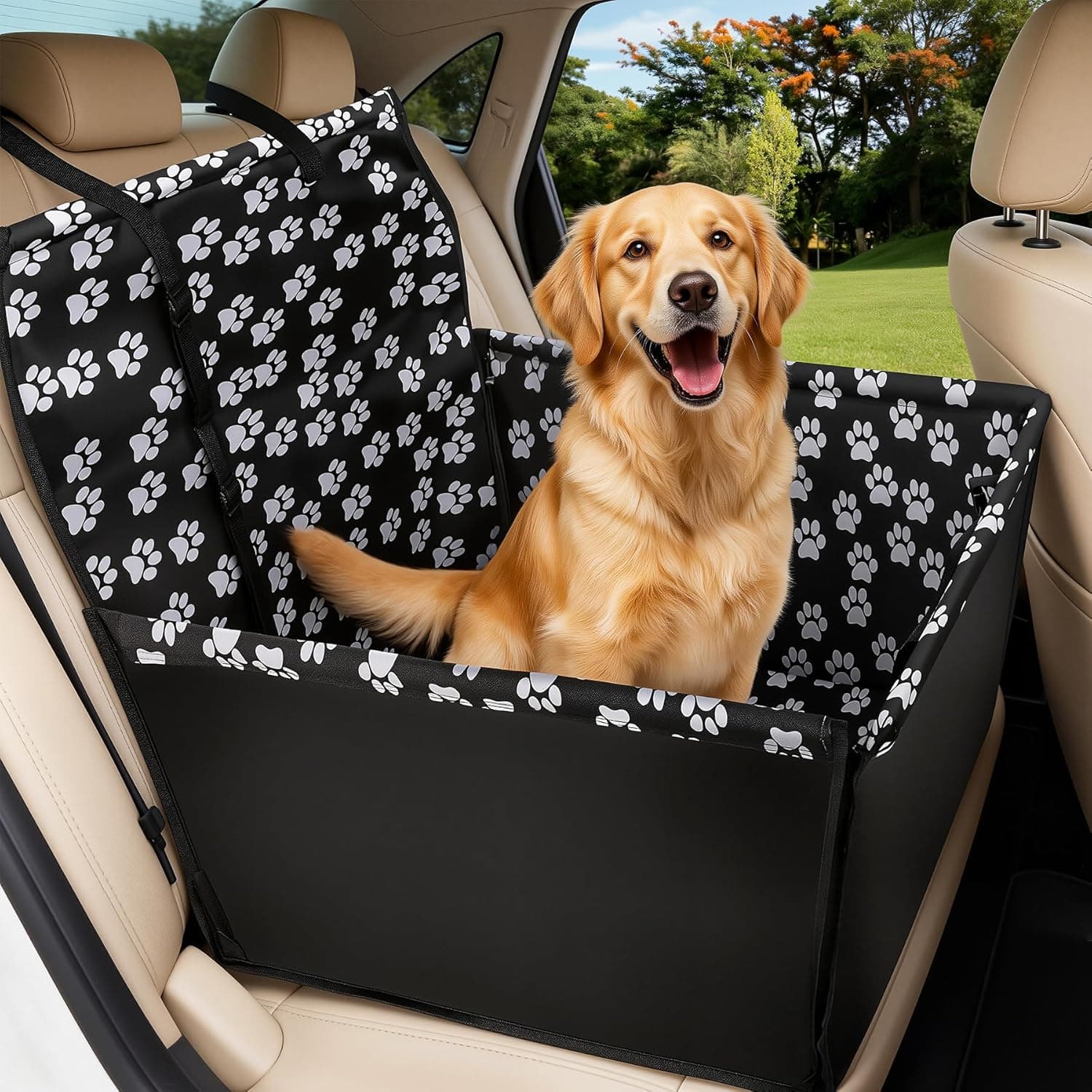 68x57x33 cm Seggiolino Auto Cane 3 in 1 Rialzato Pieghevole – Trasportino Impermeabile con Cintura di Sicurezza, per Auto SUV Camion, Traspirante