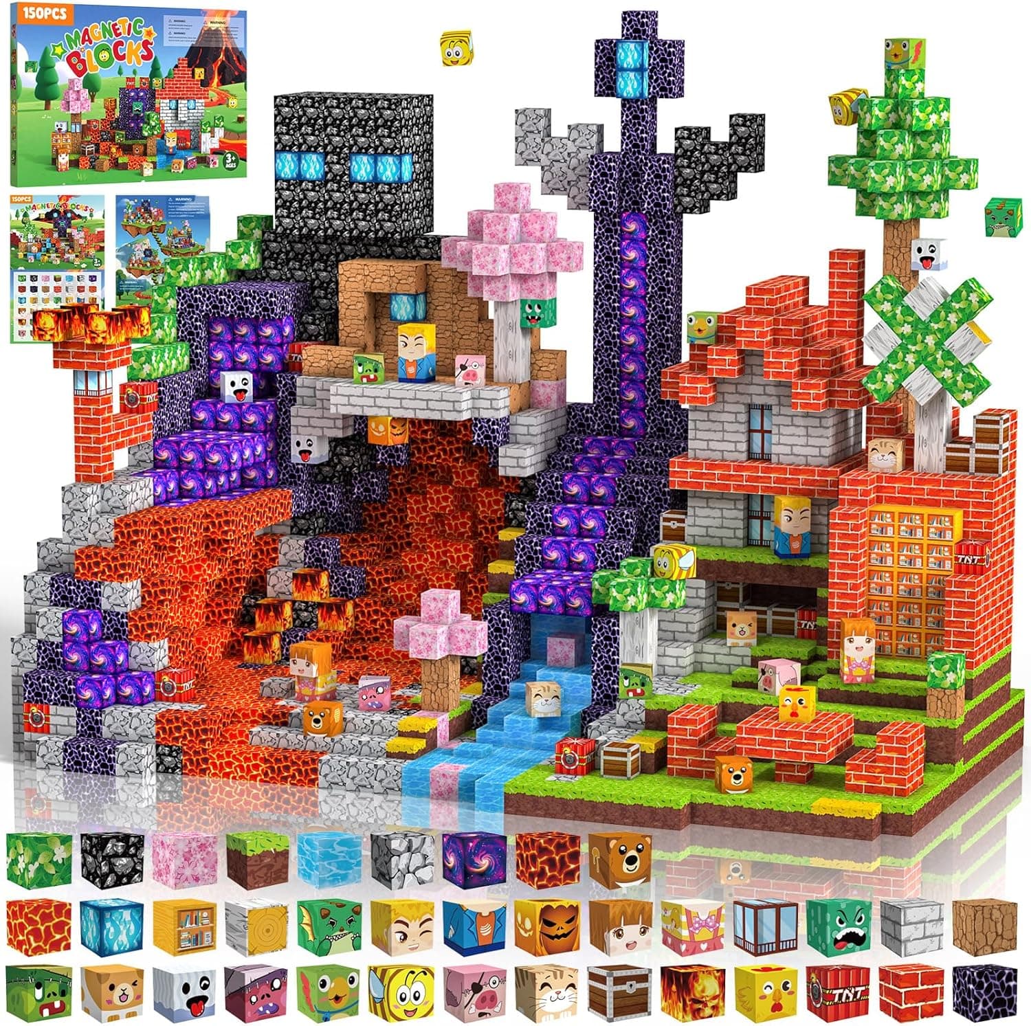 Costruzioni Magnetiche per Bambini 100 PCS 2CM 3+ Giochi Cubi Magnetici Blocchi Magnetic Building Blocks Giocattoli Montessori a Partire da 3 4 5 6 7 8 9 10 11 12 Anni Regali (fiume)