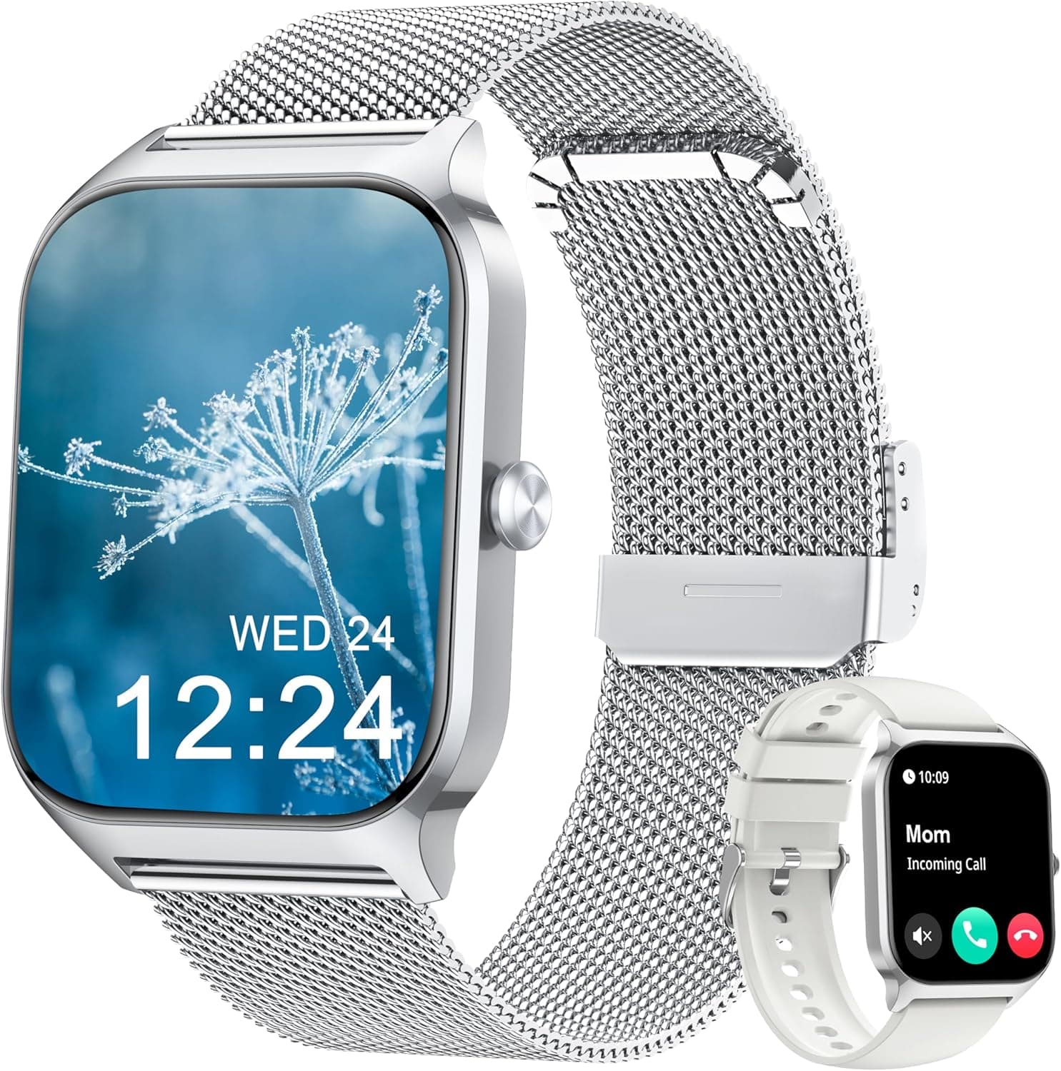 Popglory Smartwatch Uomo Donna Chiamate, 1.85" Orologio Salute con Pressione Sanguigna, Frequenza Cardiaca, Sonno, 100+ Sports Fitness Tracker, Contapassi, Compatibile con Apple, Samsung, Android