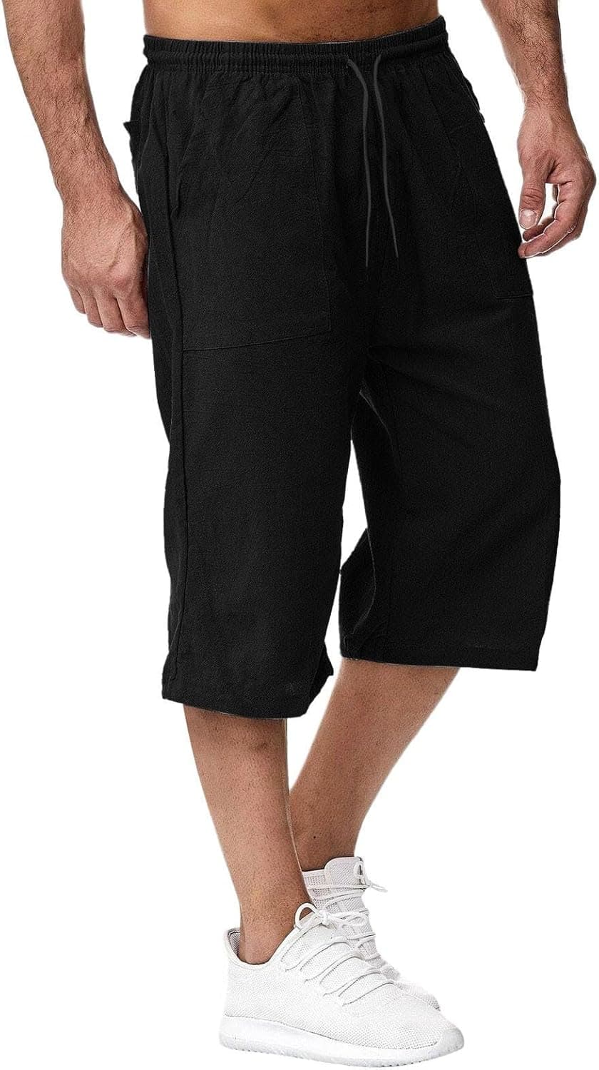 Pantaloncini Estivi Uomo - Casual Bermuda Cotone Pantaloni Corti con Tasche Pinocchietto Leggere Sportivi Taglie Forti Pantalone Capri