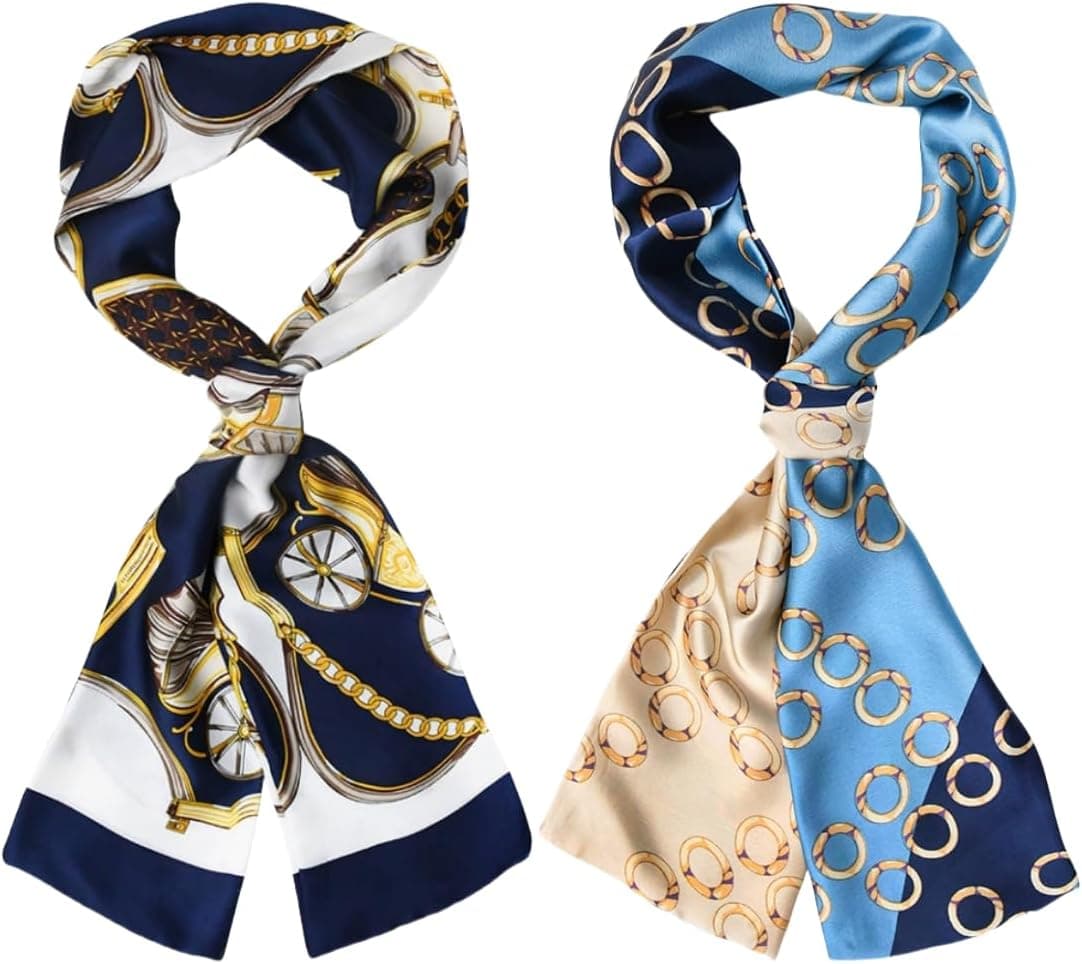 Ligart 2 Pieces Women Silky Neck Head Hair Scarf Satin Purse Bag Scarfs For Handbags Fashion Headscarf Neck Tie