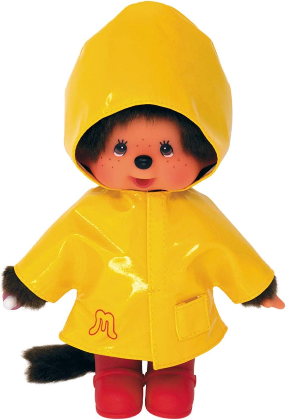 BANDAI - Monchhichi - Peluche Monchhichi Ciré Jaune - Peluche Singe Iconique des années 80 - Peluche Toute Douce 20 cm pour Enfants et Adultes - Jouet Enfant 2 Ans et + - SE22117
