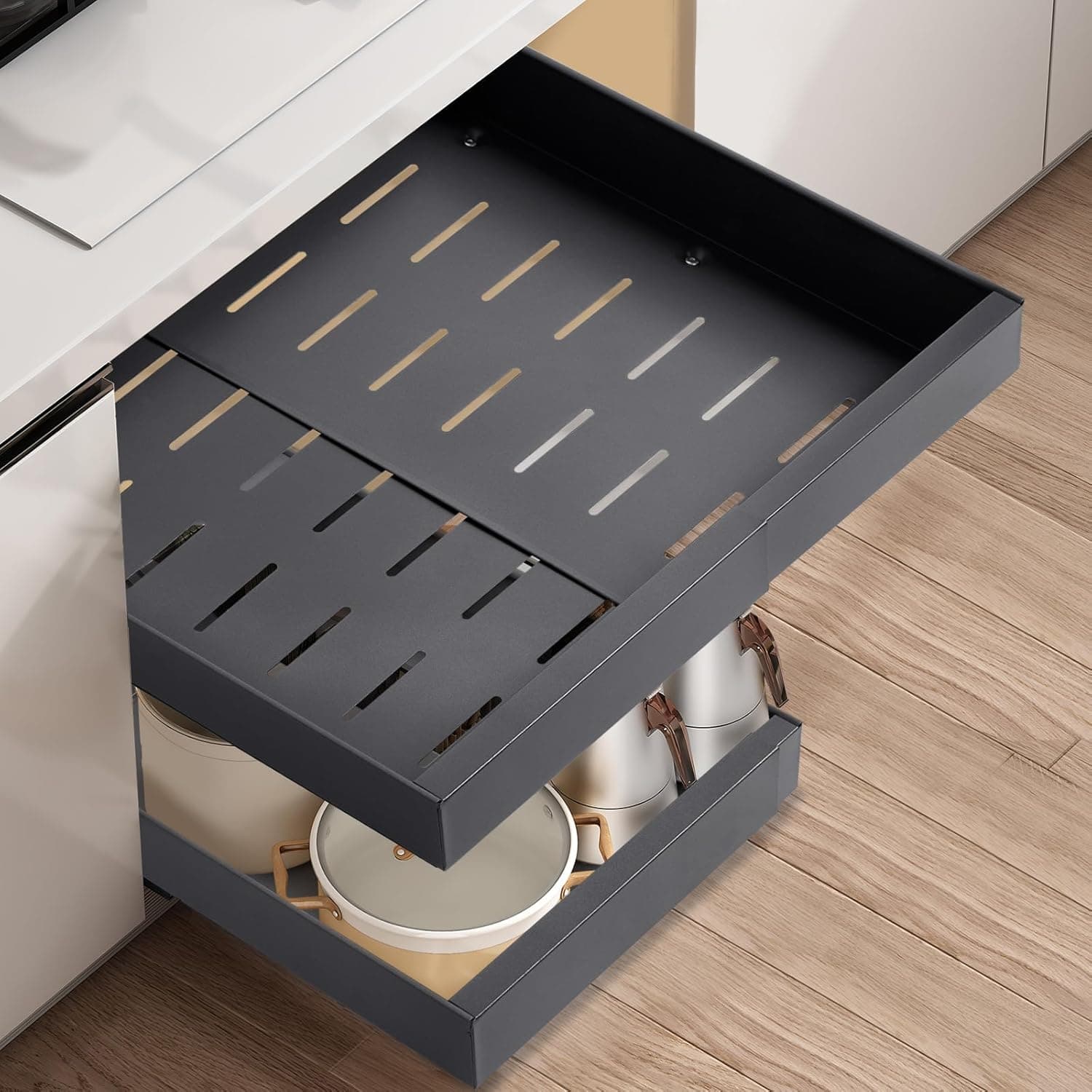 2 Pacchi Cassetti Estraibili per Cucina, Cassetti Estraibili con Adesivo, Organizer Per Mobili da cucina Per Mobili, Cassetto Estraibile, Senza Foratura Chiodatura